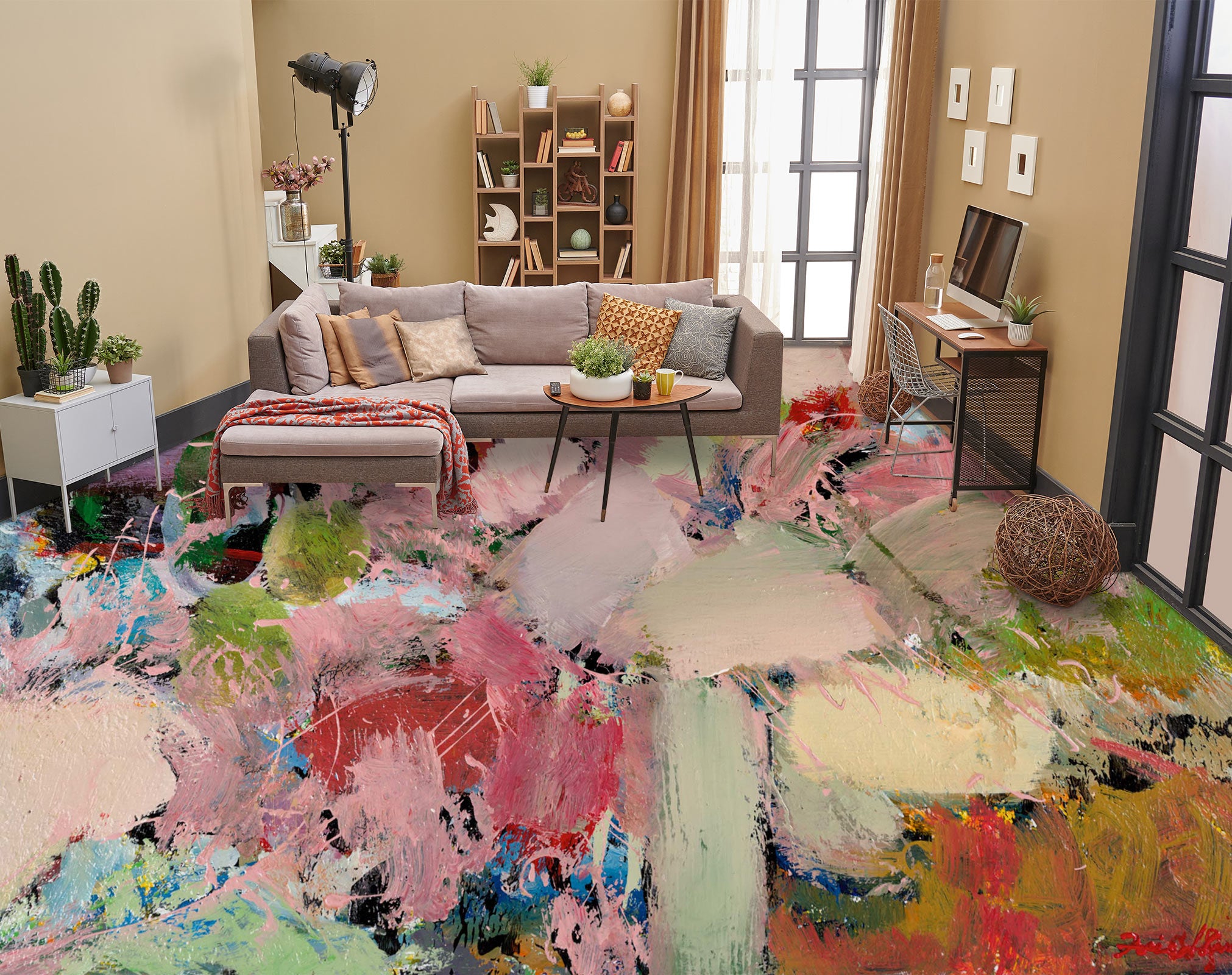 3D Pink Red Paint 9517 Allan P. Friedlander Floor Mural