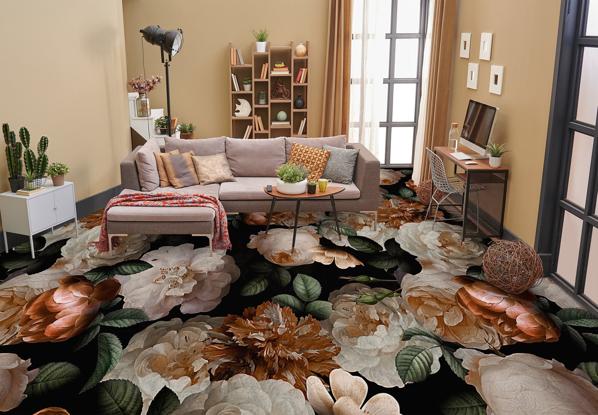 3D Flower Pattern 99187 Uta Naumann Floor Mural