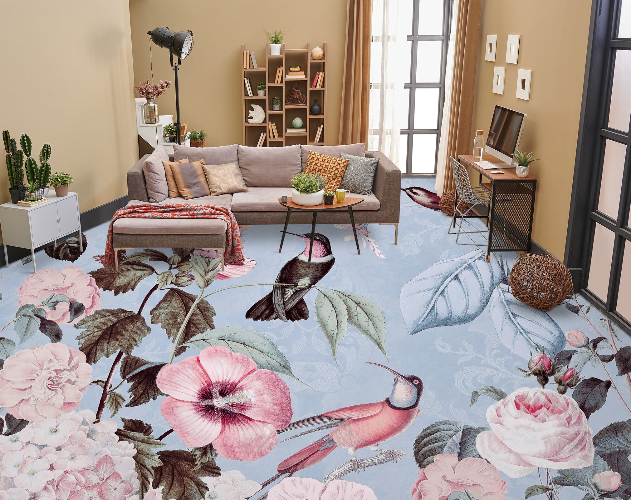 3D Flower Bird 104151 Andrea Haase Floor Mural