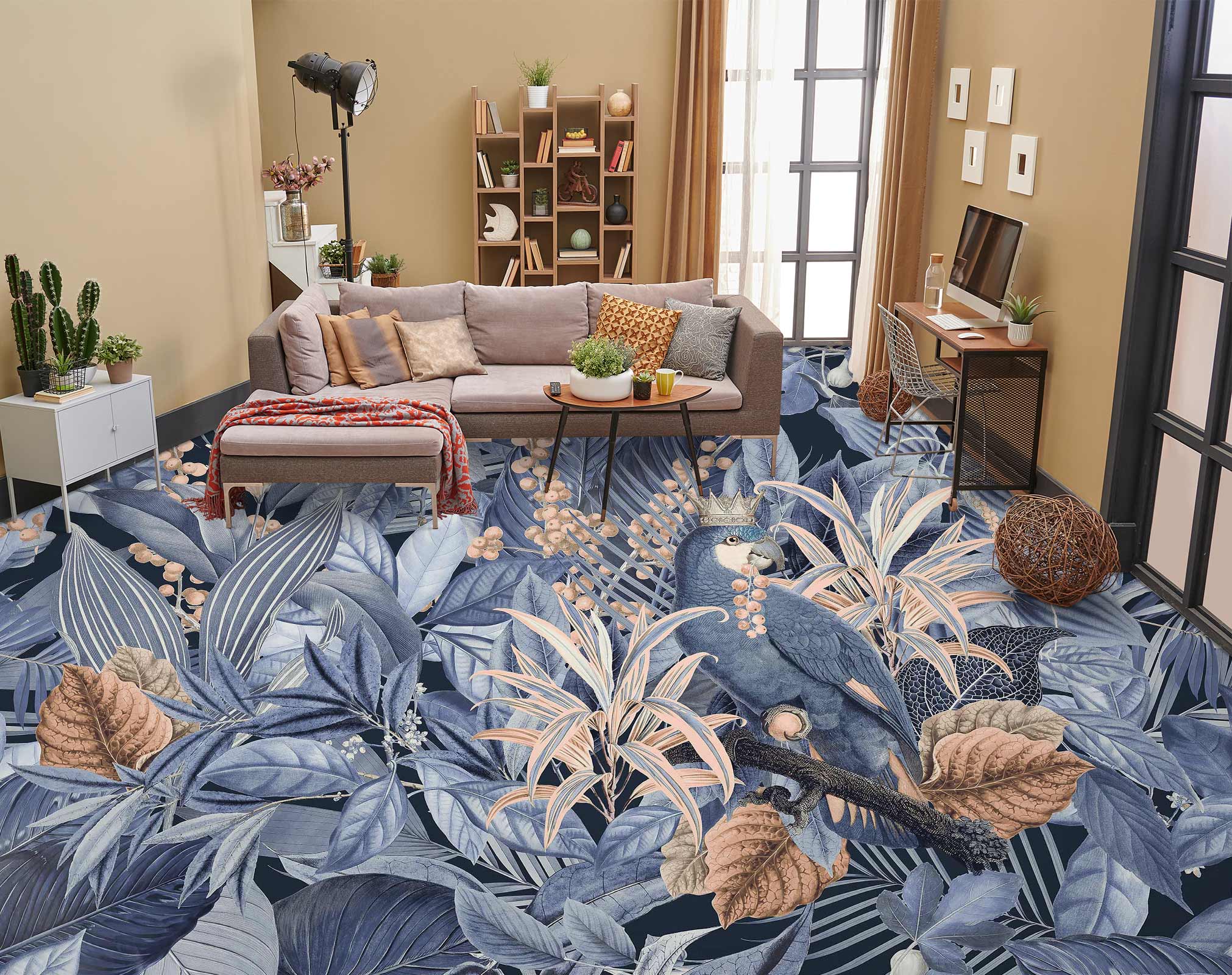 3D Grey Leaves Grove 10035 Andrea Haase Floor Mural