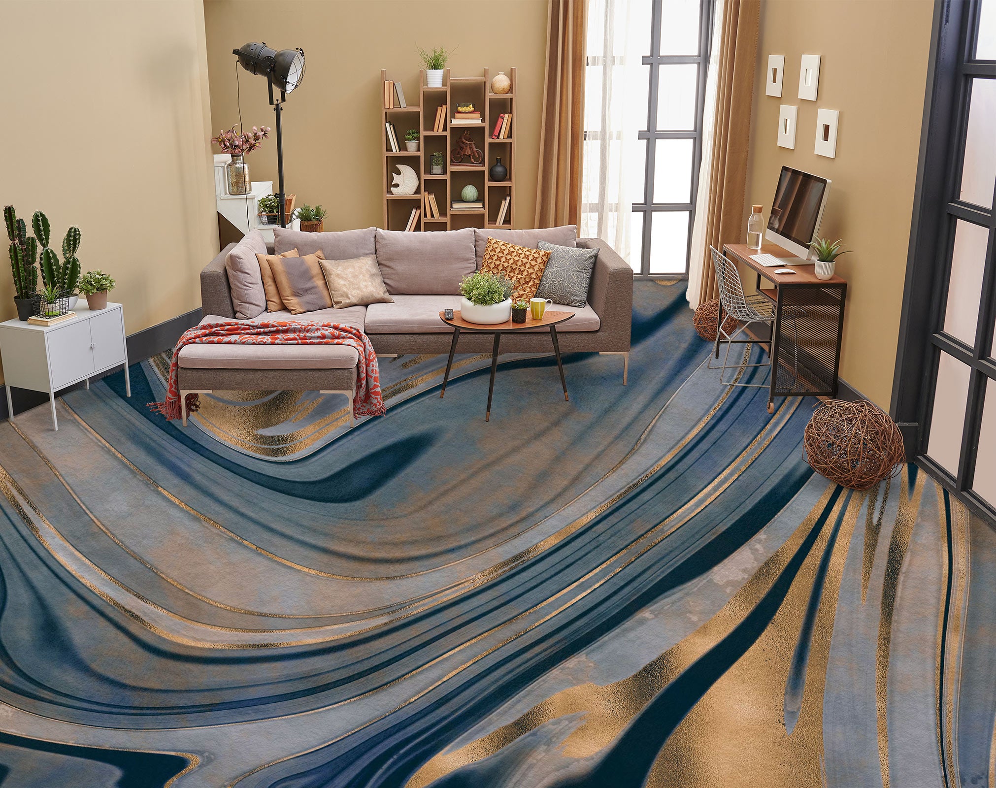 3D Brown Stripes Pattern 102127 Andrea Haase Floor Mural
