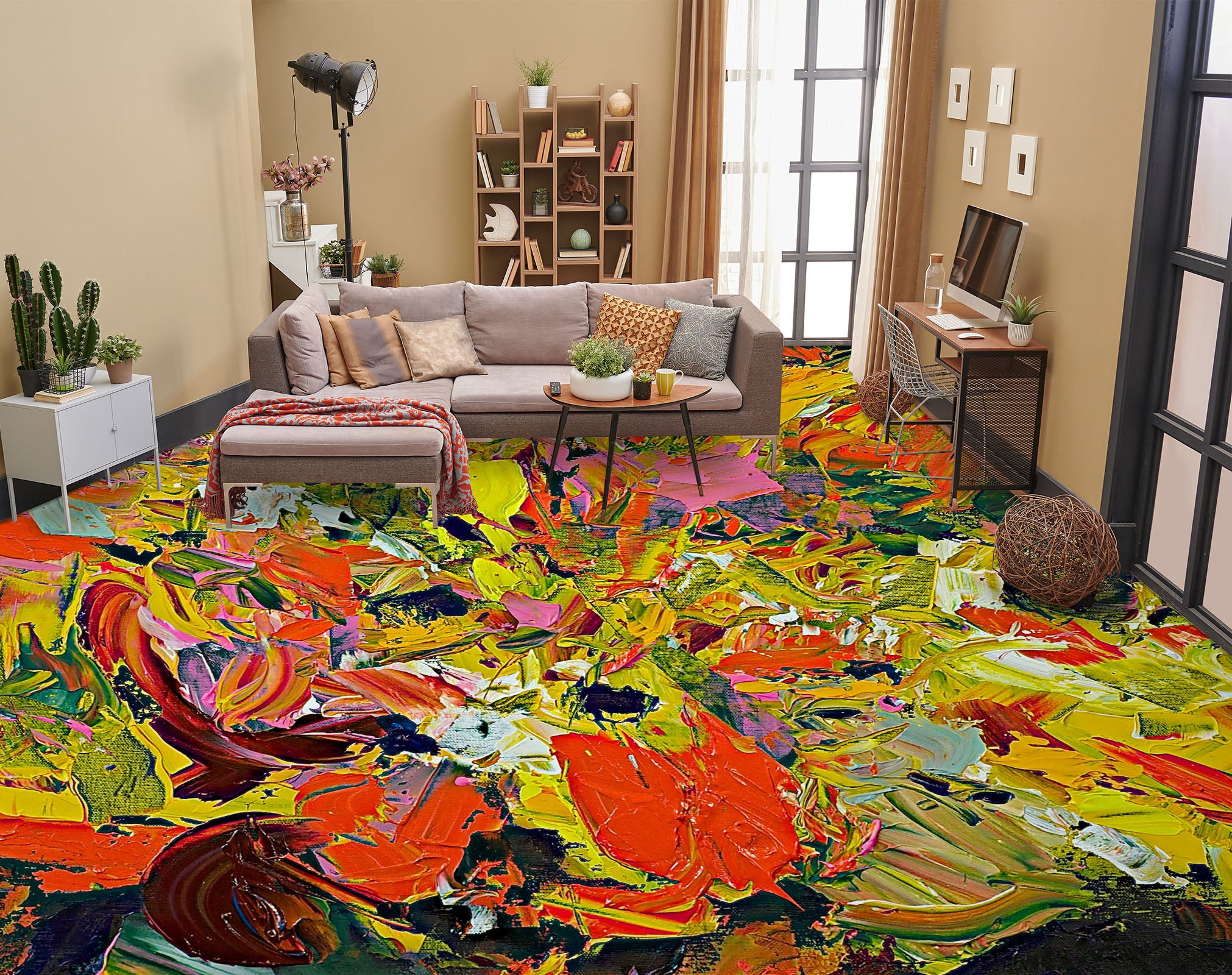 3D Yellow Red Pigment Pattern 9924 Allan P. Friedlander Floor Mural