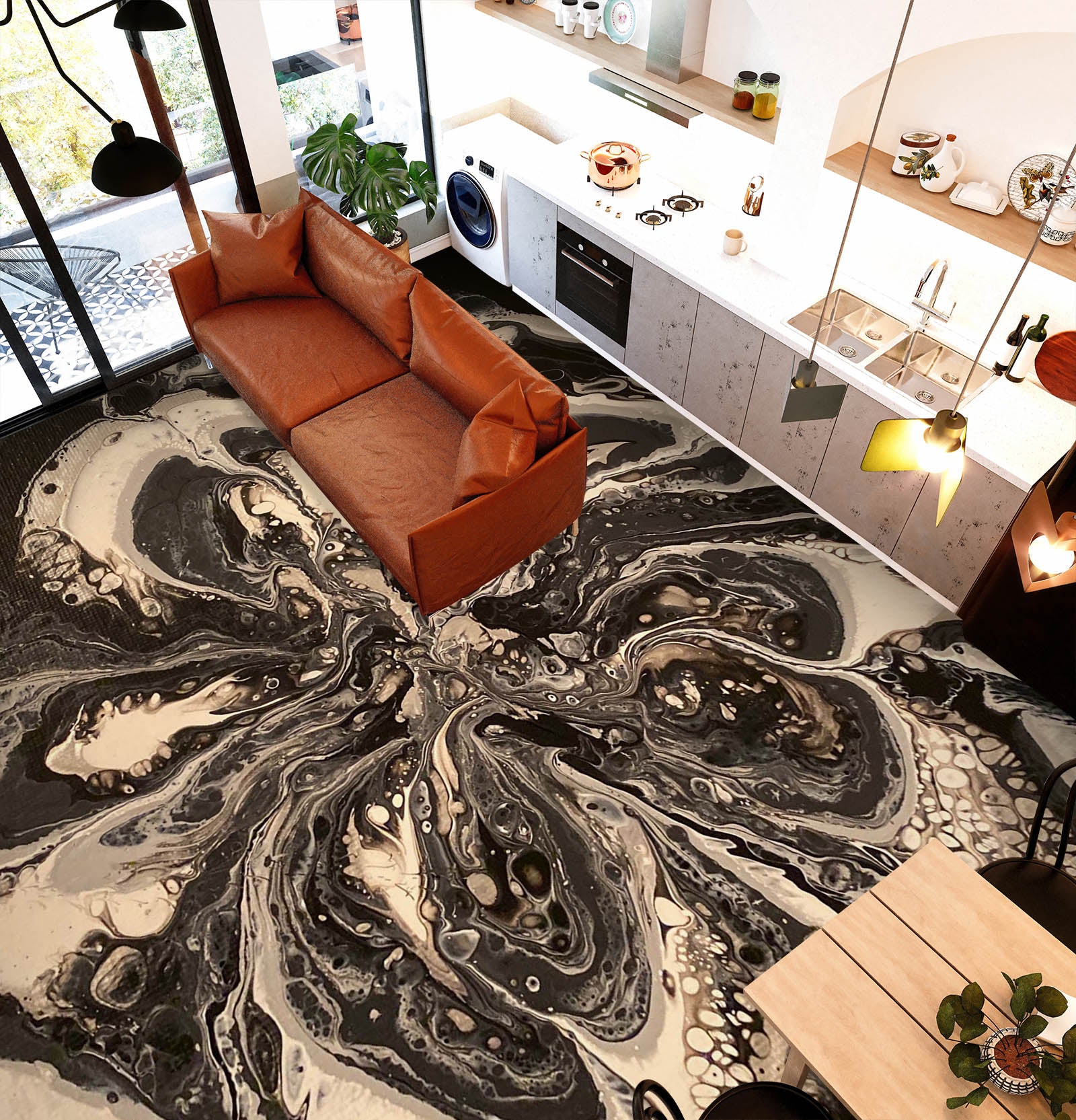 3D Black Ink Pattern 98197 Valerie Latrice Floor Mural