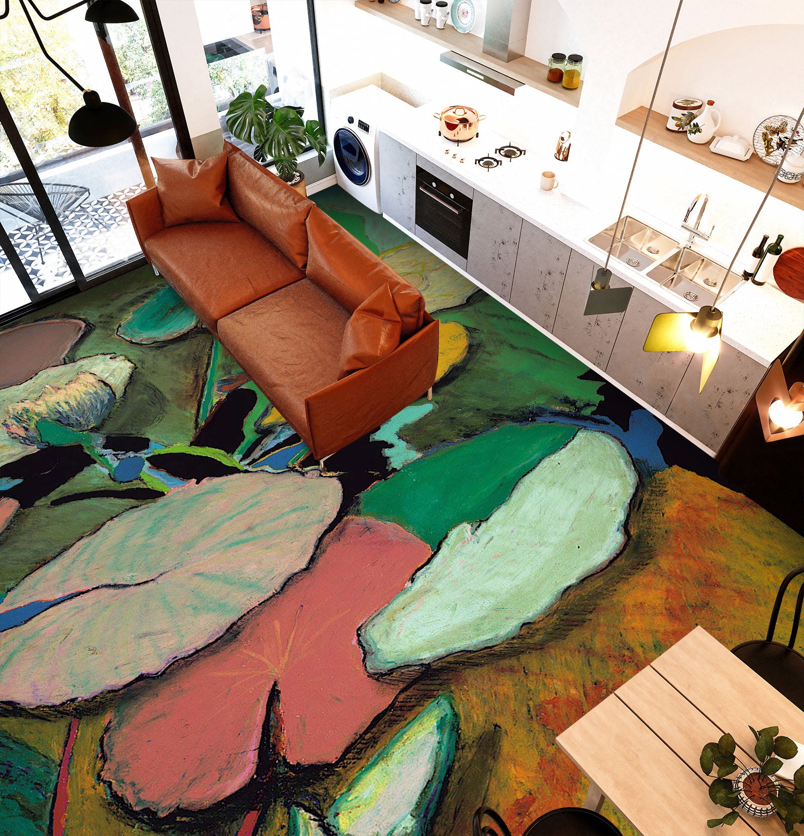3D Lotus Leaf Painting 96127 Allan P. Friedlander Floor Mural