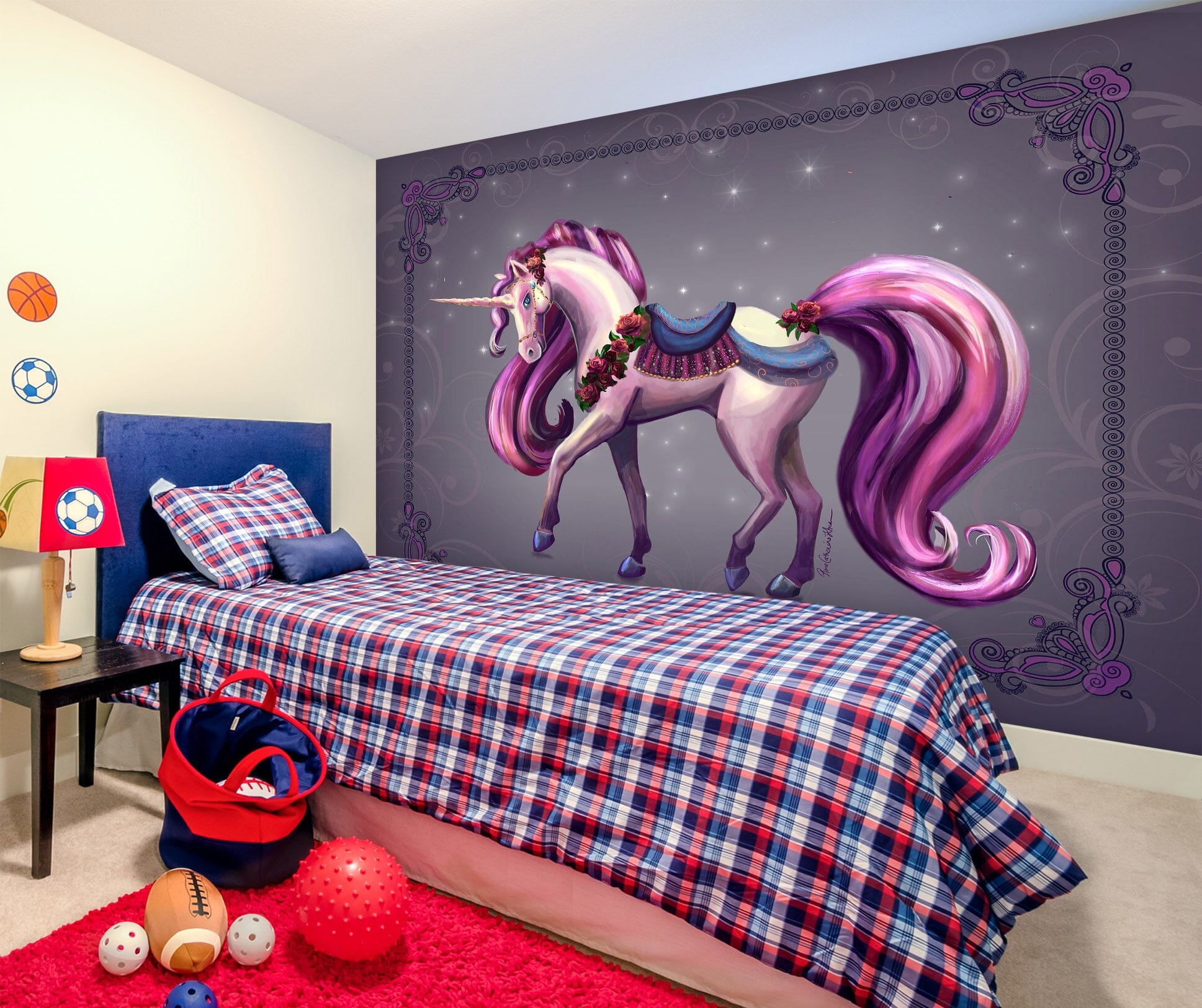 3D Purple Unicorn 1414 Rose Catherine Khan Wall Mural Wall Murals Wallpaper AJ Wallpaper 2