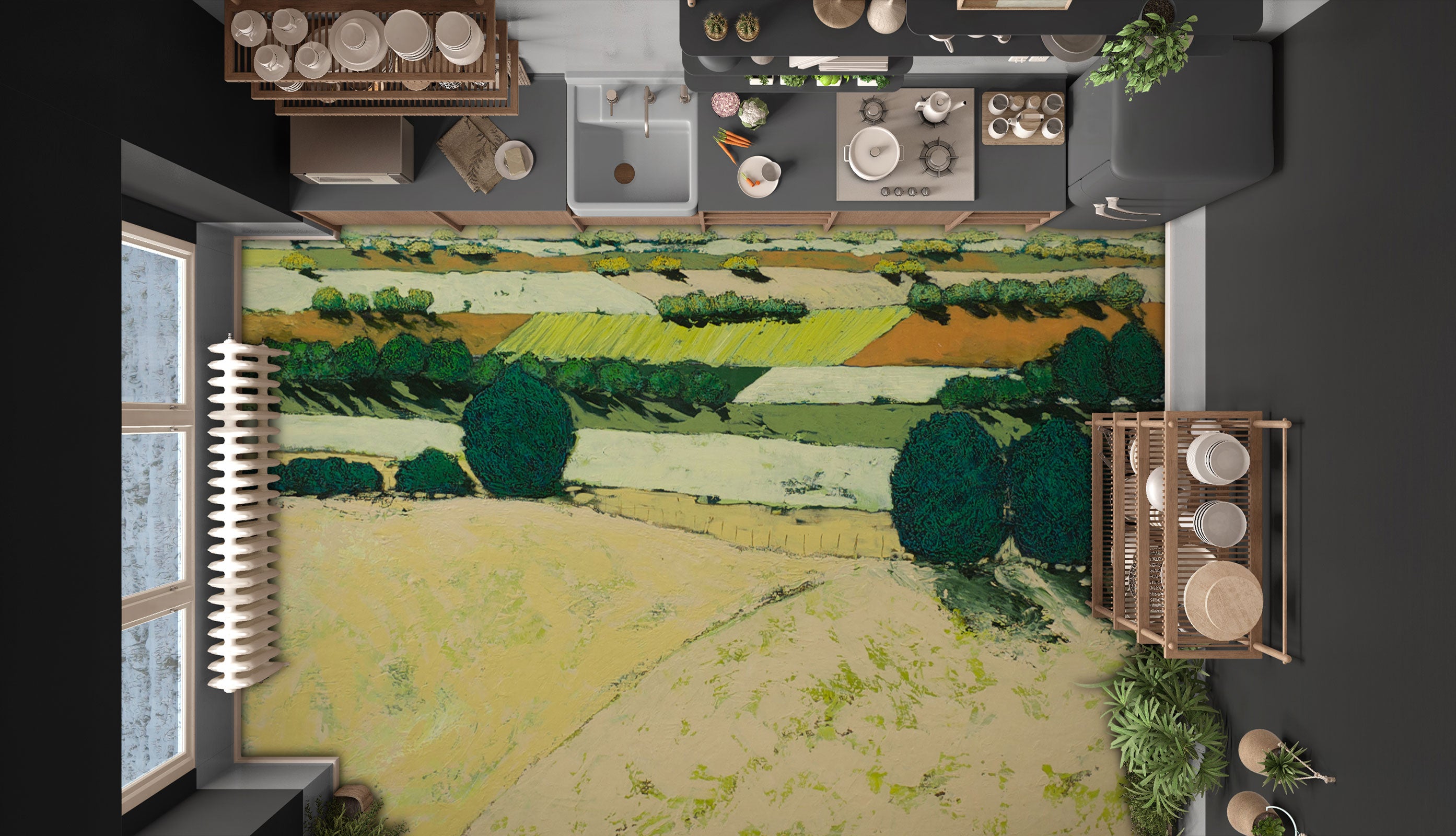 3D Trees Field Grass Painting 9510 Allan P. Friedlander Floor Mural