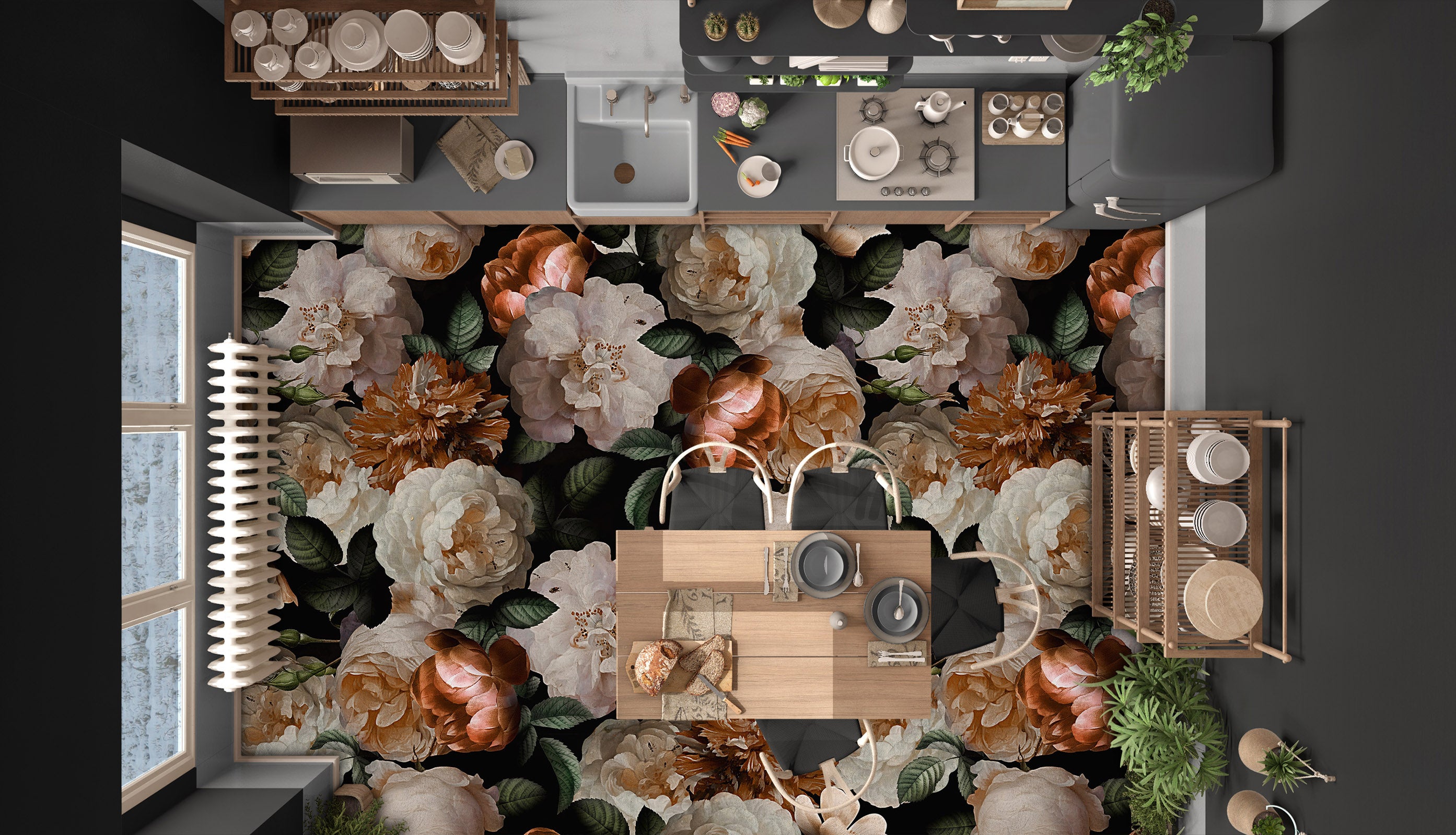 3D Flower Pattern 99187 Uta Naumann Floor Mural