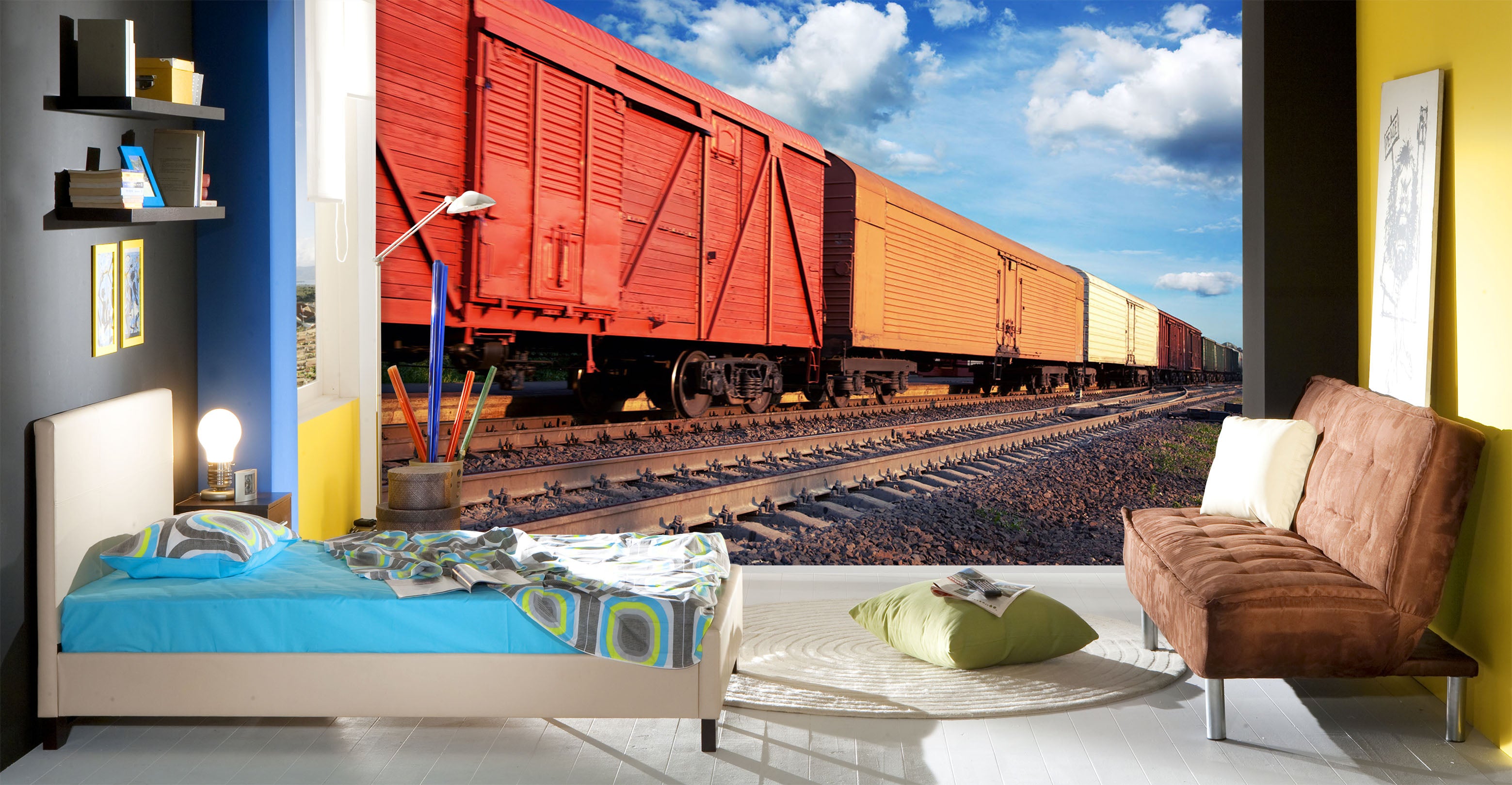 3D Freight Train 152 Vehicle Wall Murals