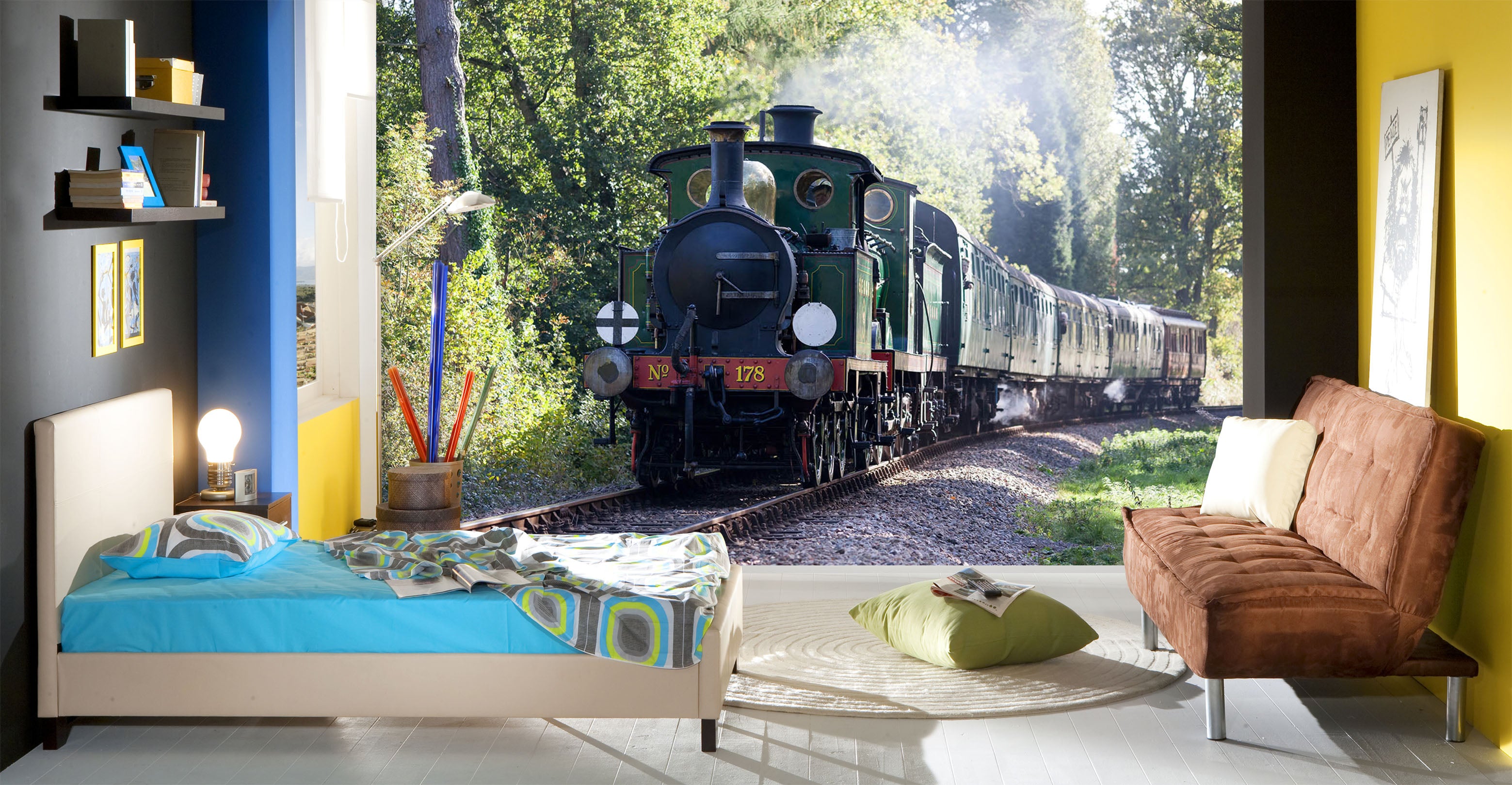 3D Woods Train Smoke 160 Vehicle Wall Murals