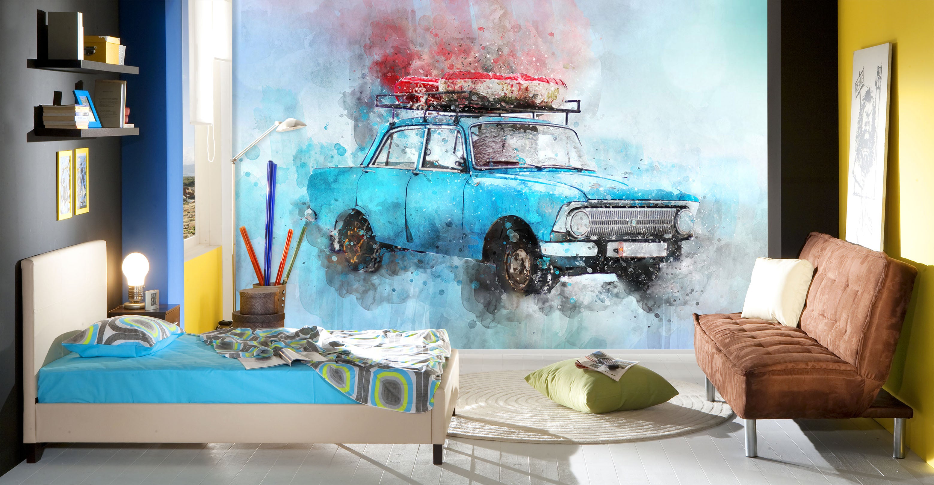 3D Blue Old Car 181 Vehicle Wall Murals