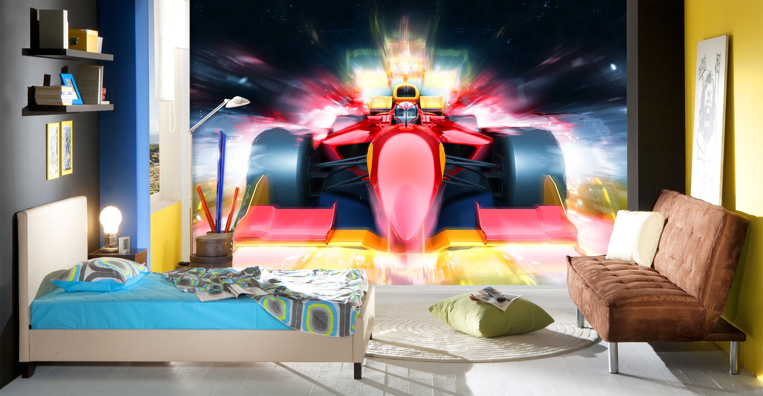 3D Red Racing Car 016 Vehicle Wall Murals