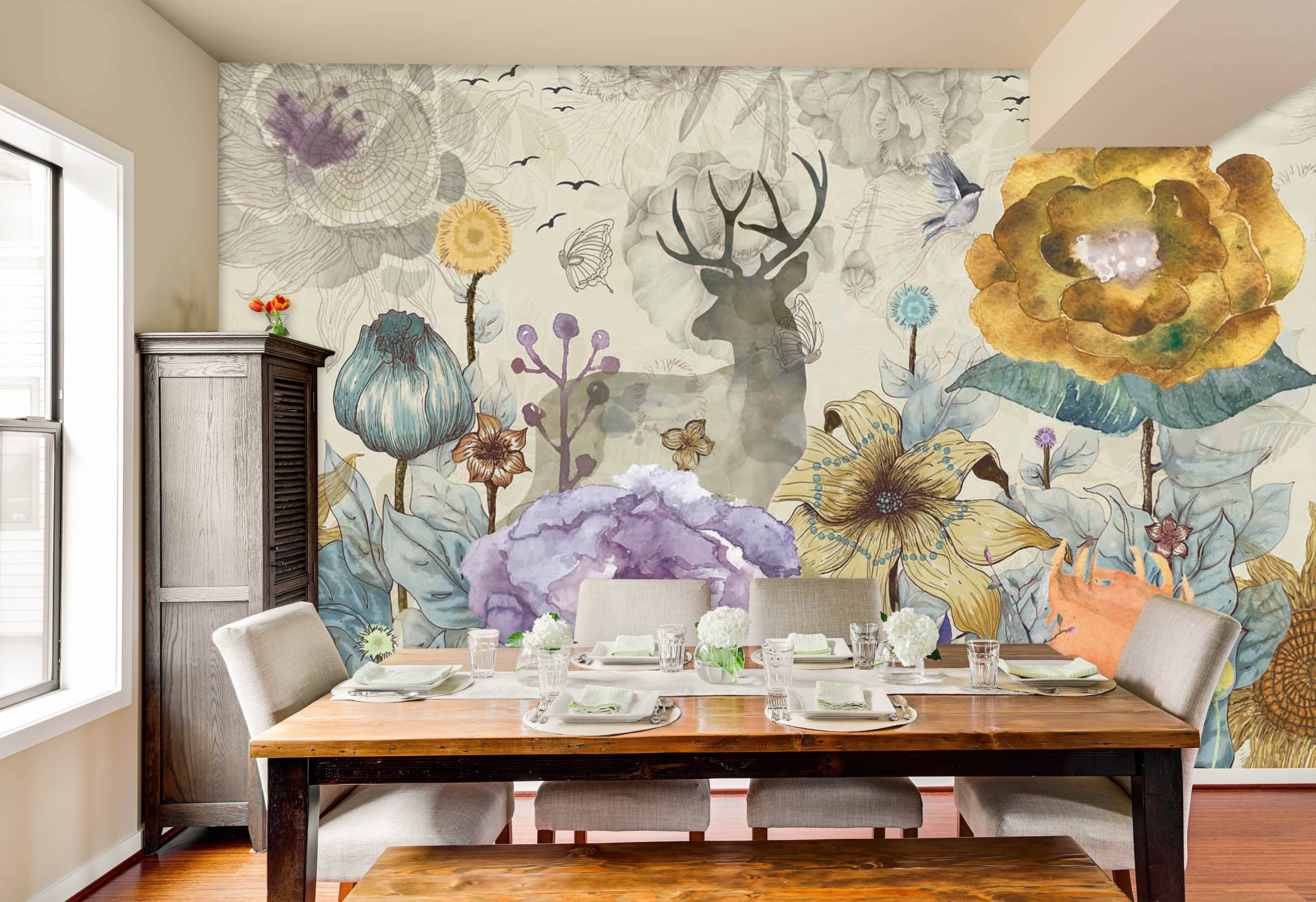 3D Flower Shadow Deer 541 Wallpaper AJ Wallpaper 2