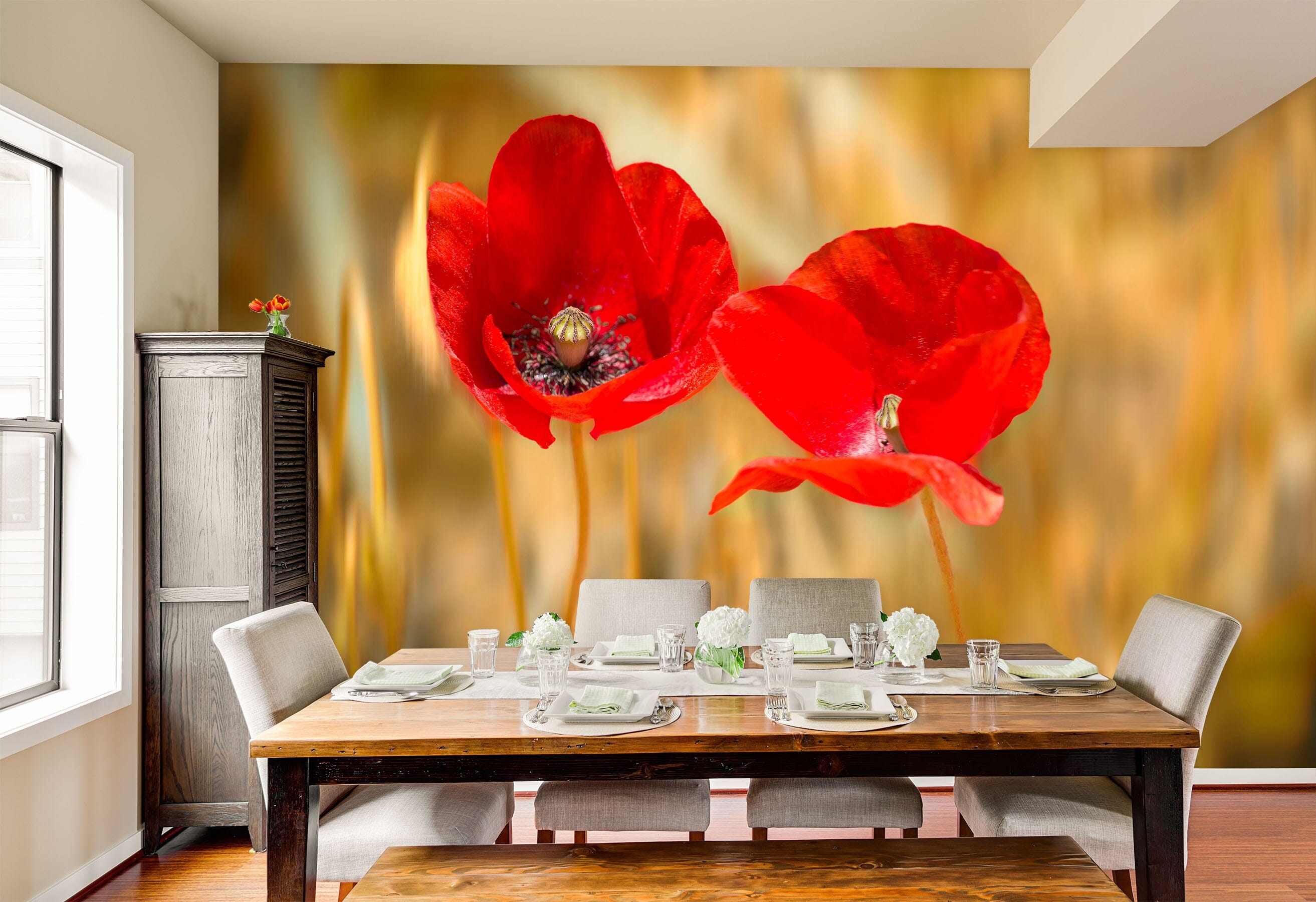 3D Red Flowers 1448 Marco Carmassi Wall Mural Wall Murals Wallpaper AJ Wallpaper 2