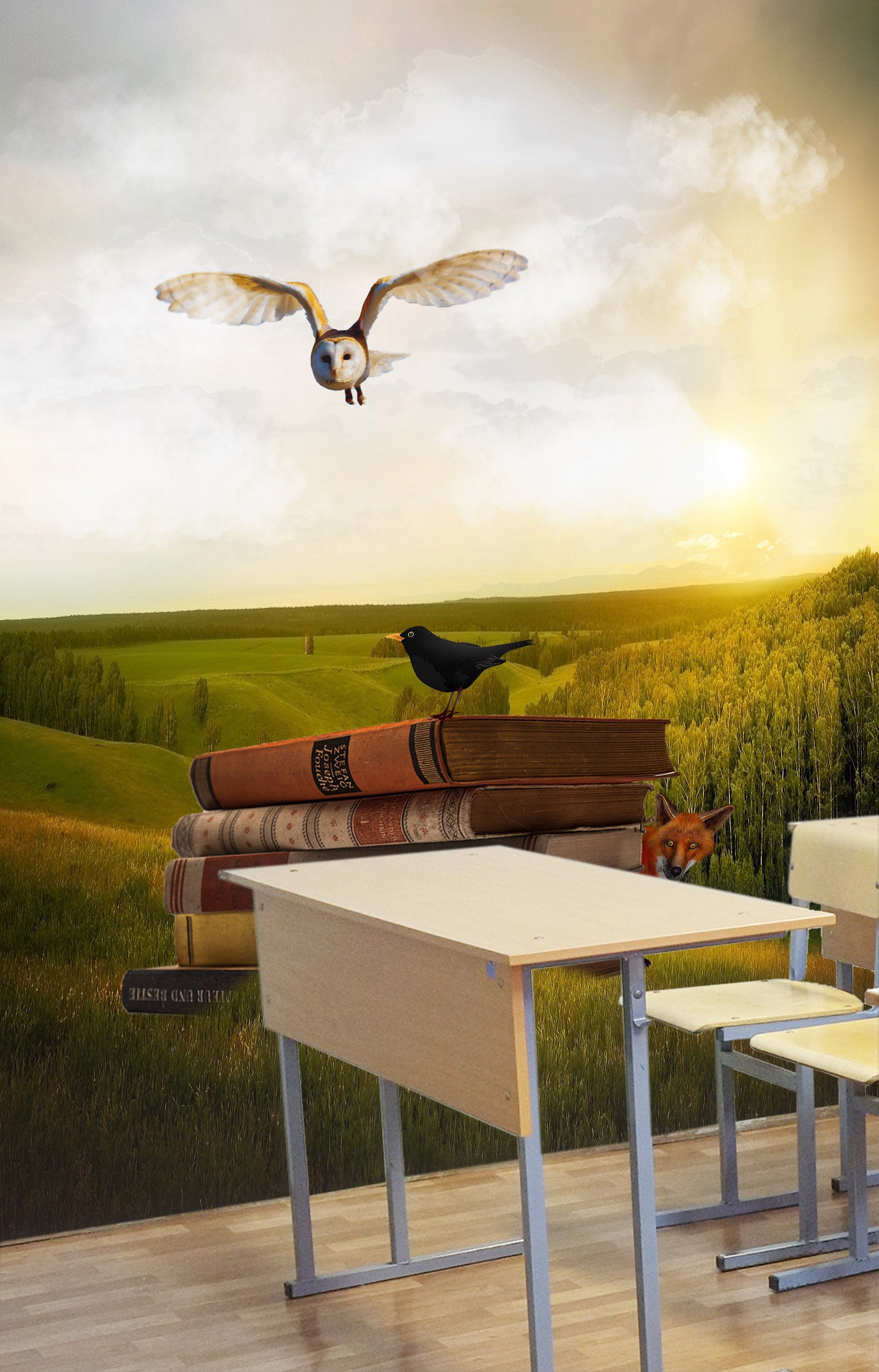 3D Eagle flying book Wall Murals Wallpaper AJ Wallpaper 2