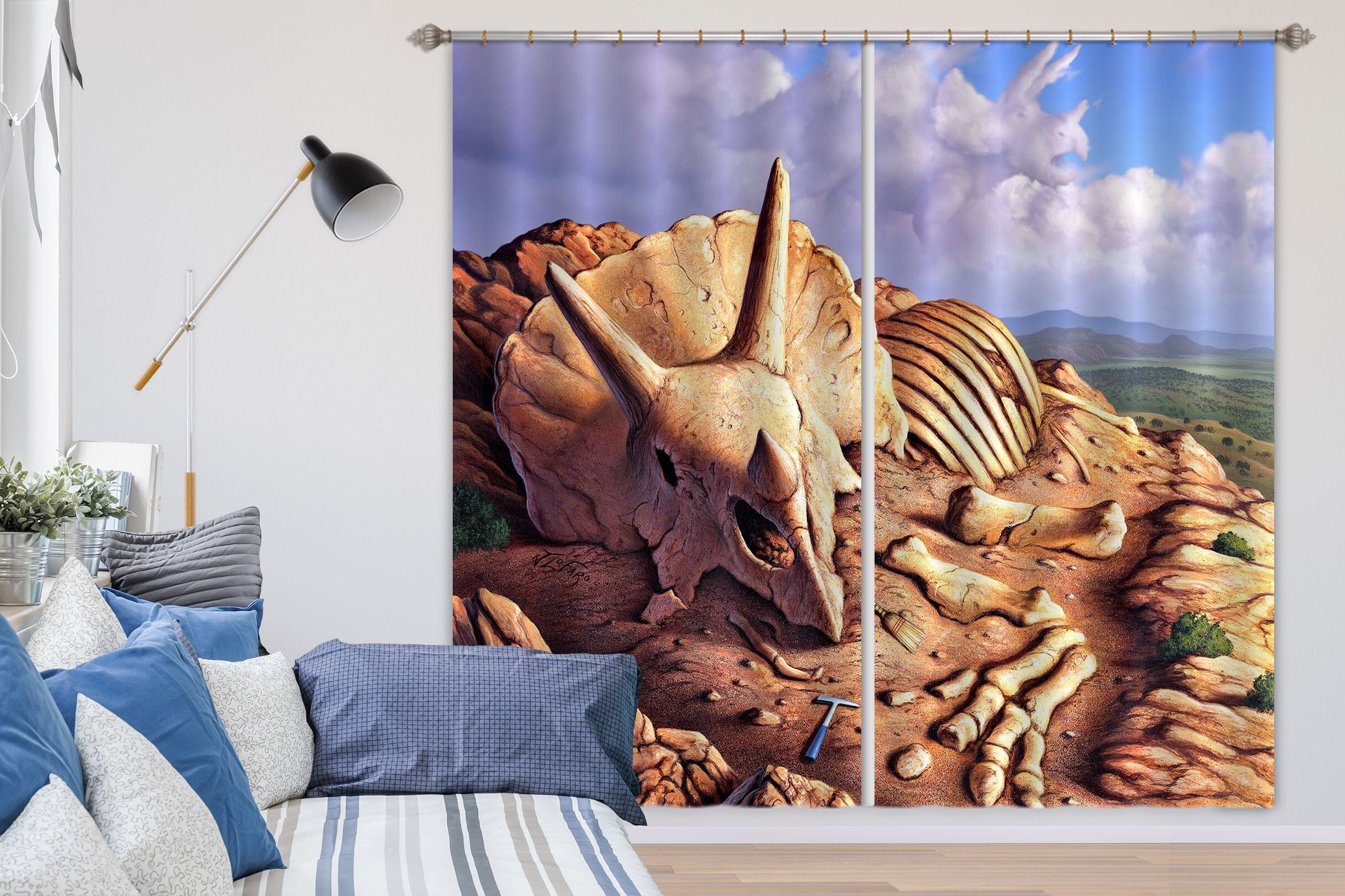 3D Dinosaur Skeleton 060 Jerry LoFaro Curtain Curtains Drapes Curtains AJ Creativity Home