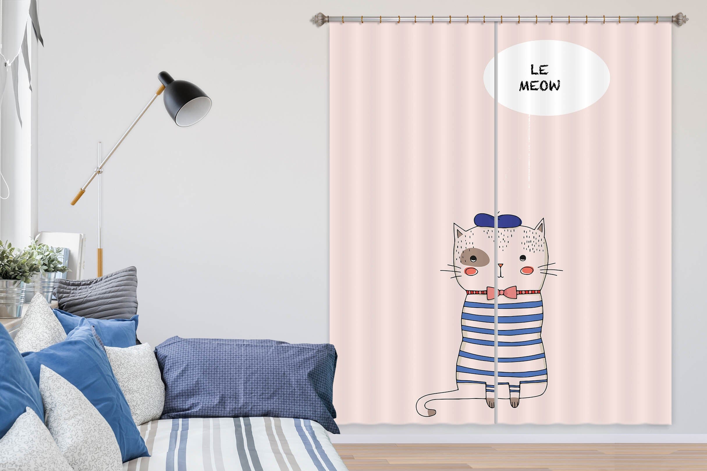 3D Blue Striped Kitten 1074 Boris Draschoff Curtain Curtains Drapes Curtains AJ Creativity Home