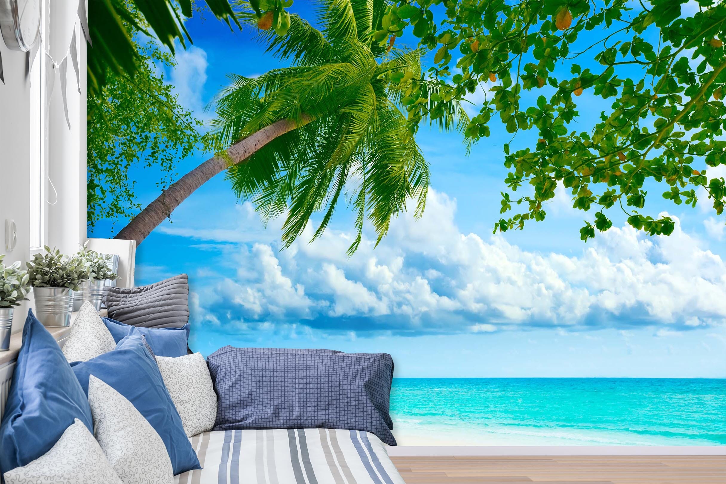 3D Seaside Coconut Tree 09 Wall Murals Wallpaper AJ Wallpaper 2