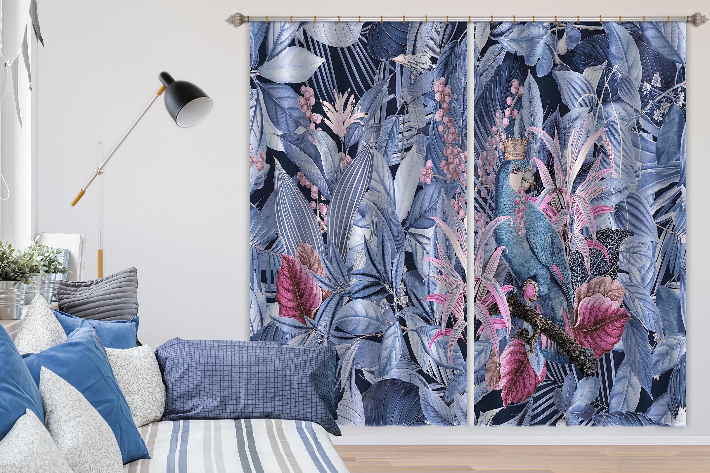 3D Parrot Purple Leaf 004 Andrea haase Curtain Curtains Drapes