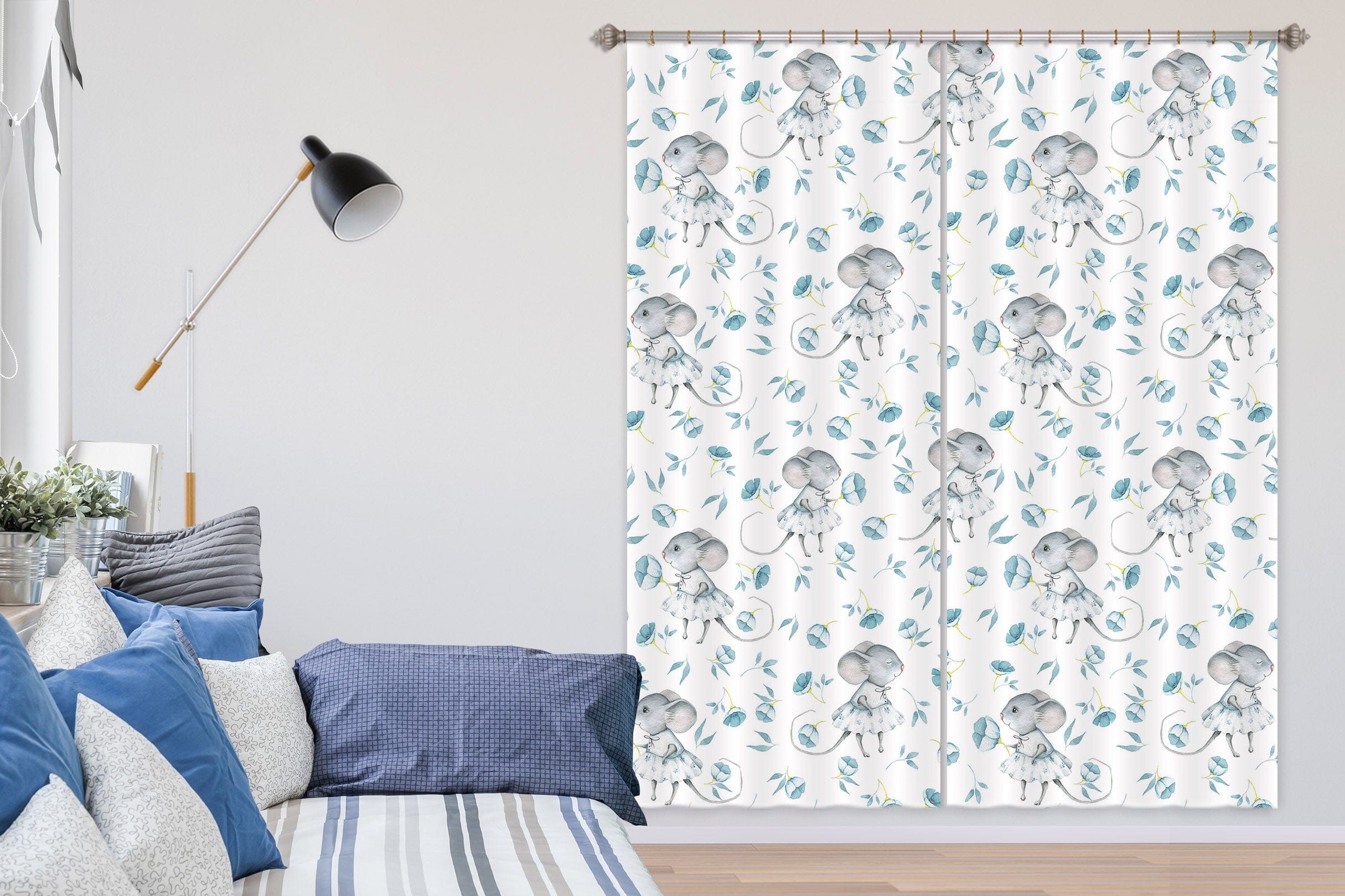 3D Blue Mouse 110 Uta Naumann Curtain Curtains Drapes Curtains AJ Creativity Home