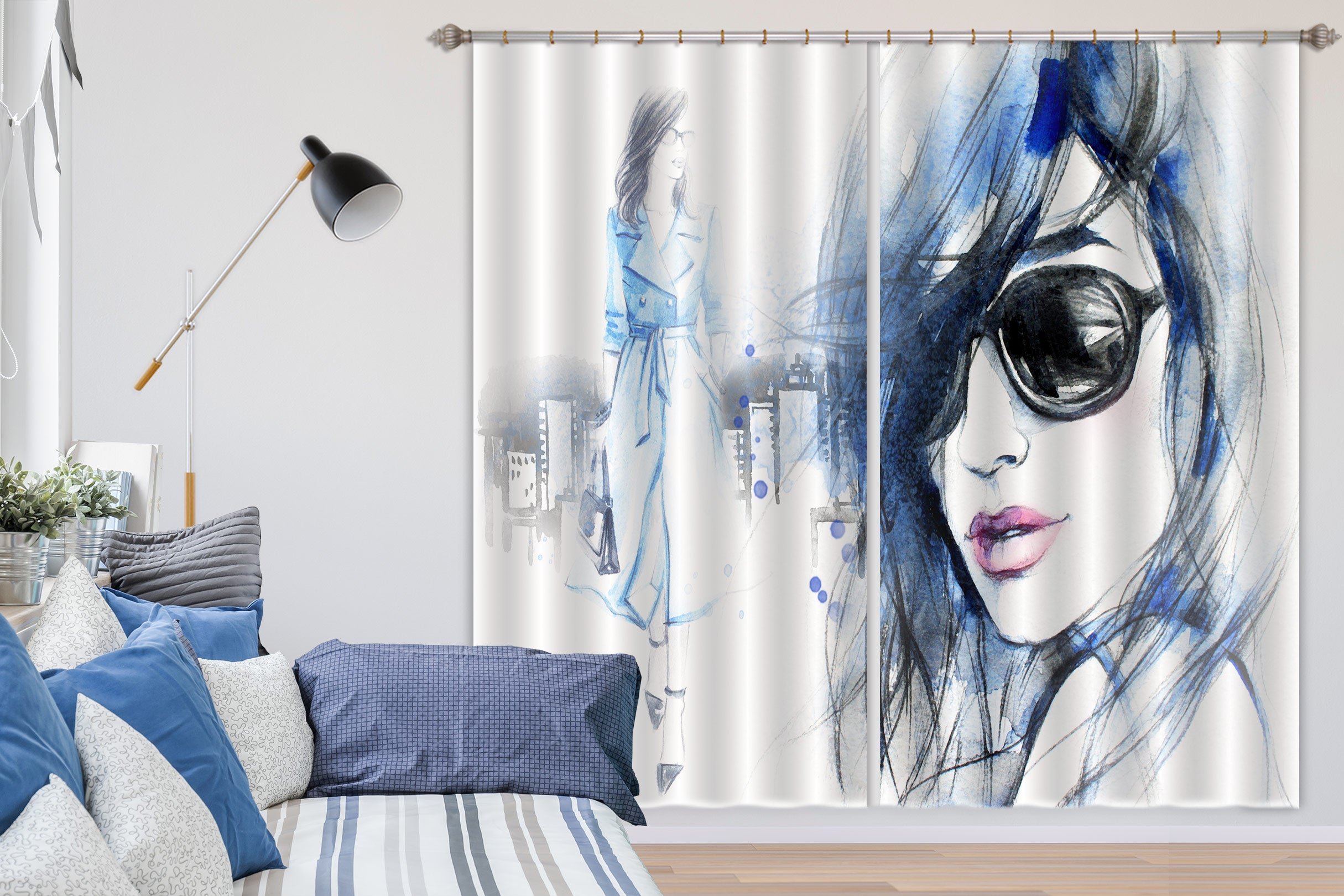 3D Sunglasses Girl 050 Curtains Drapes