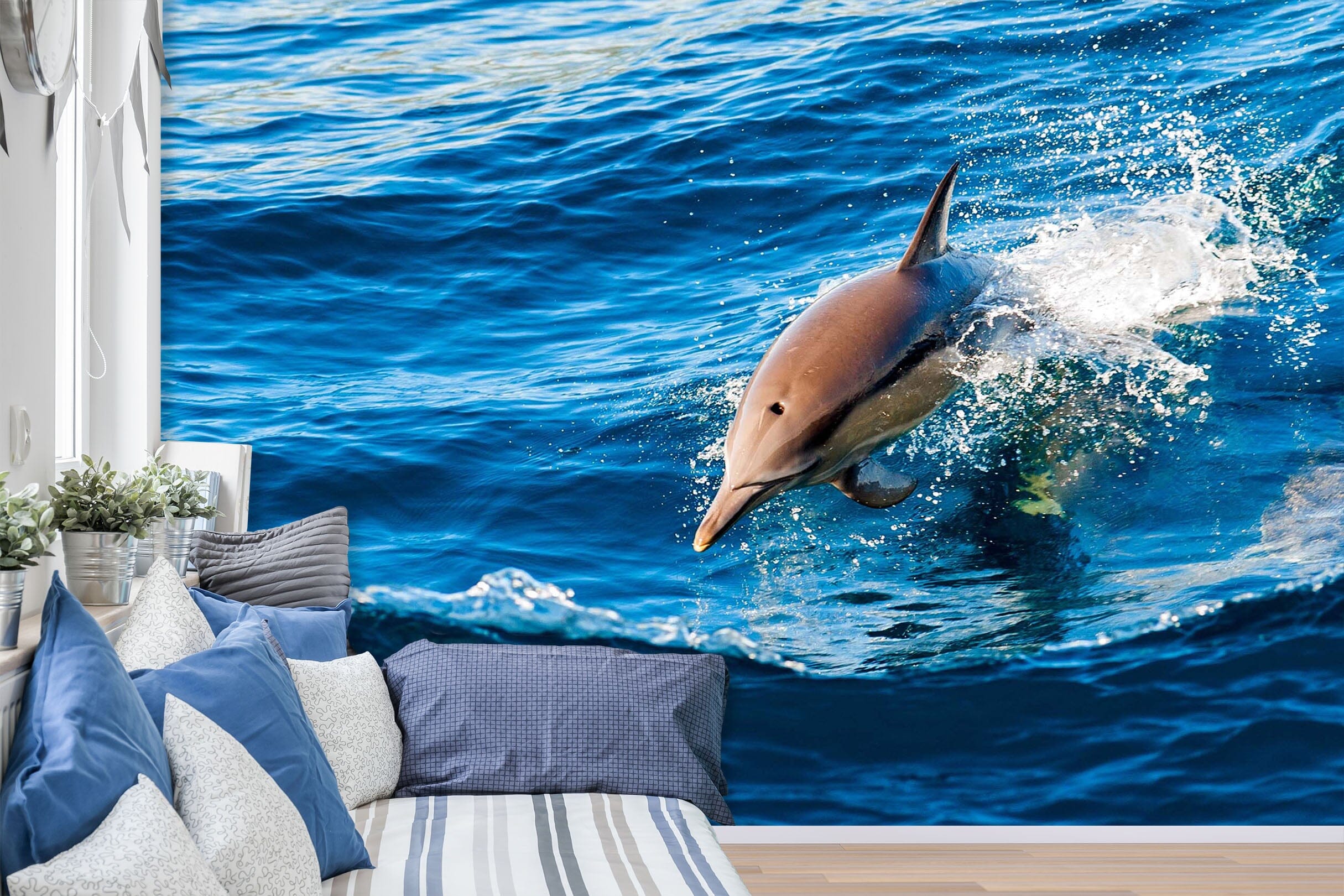 3D Happy Dolphin 2030 Wall Murals Wallpaper AJ Wallpaper 2