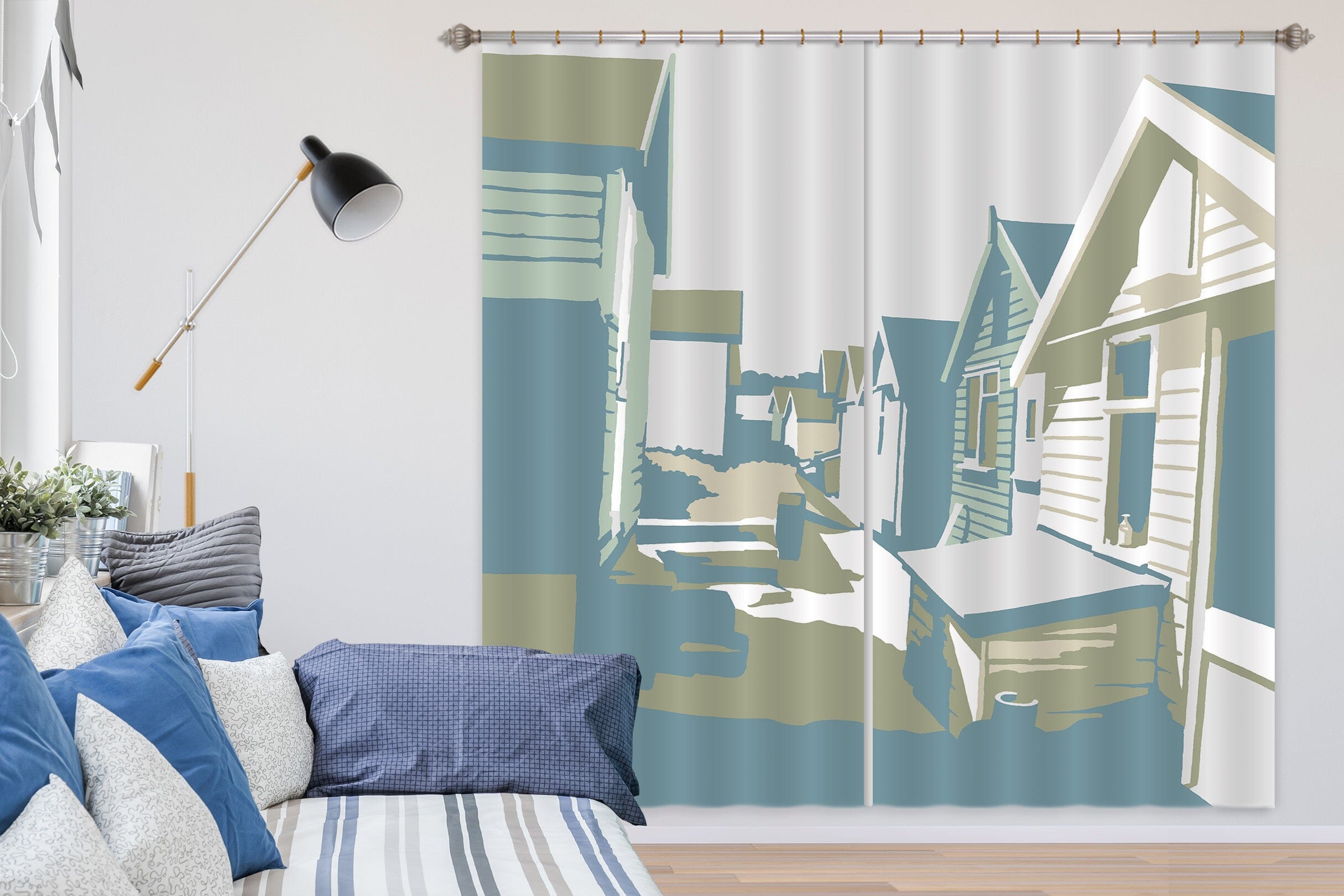 3D Mudeford Beach Huts 123 Steve Read Curtain Curtains Drapes Curtains AJ Creativity Home