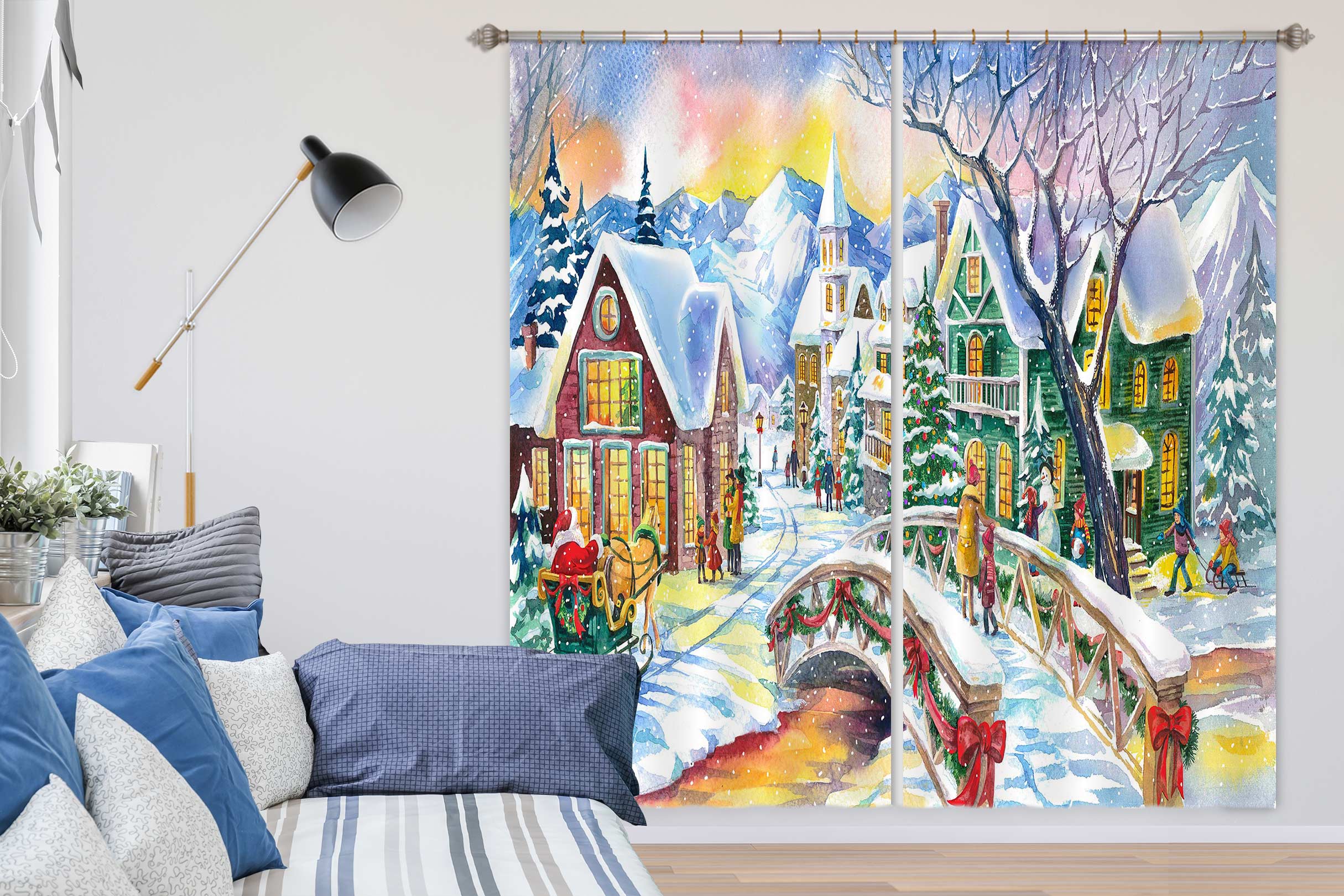 3D Snow Houses 52081 Christmas Curtains Drapes Xmas