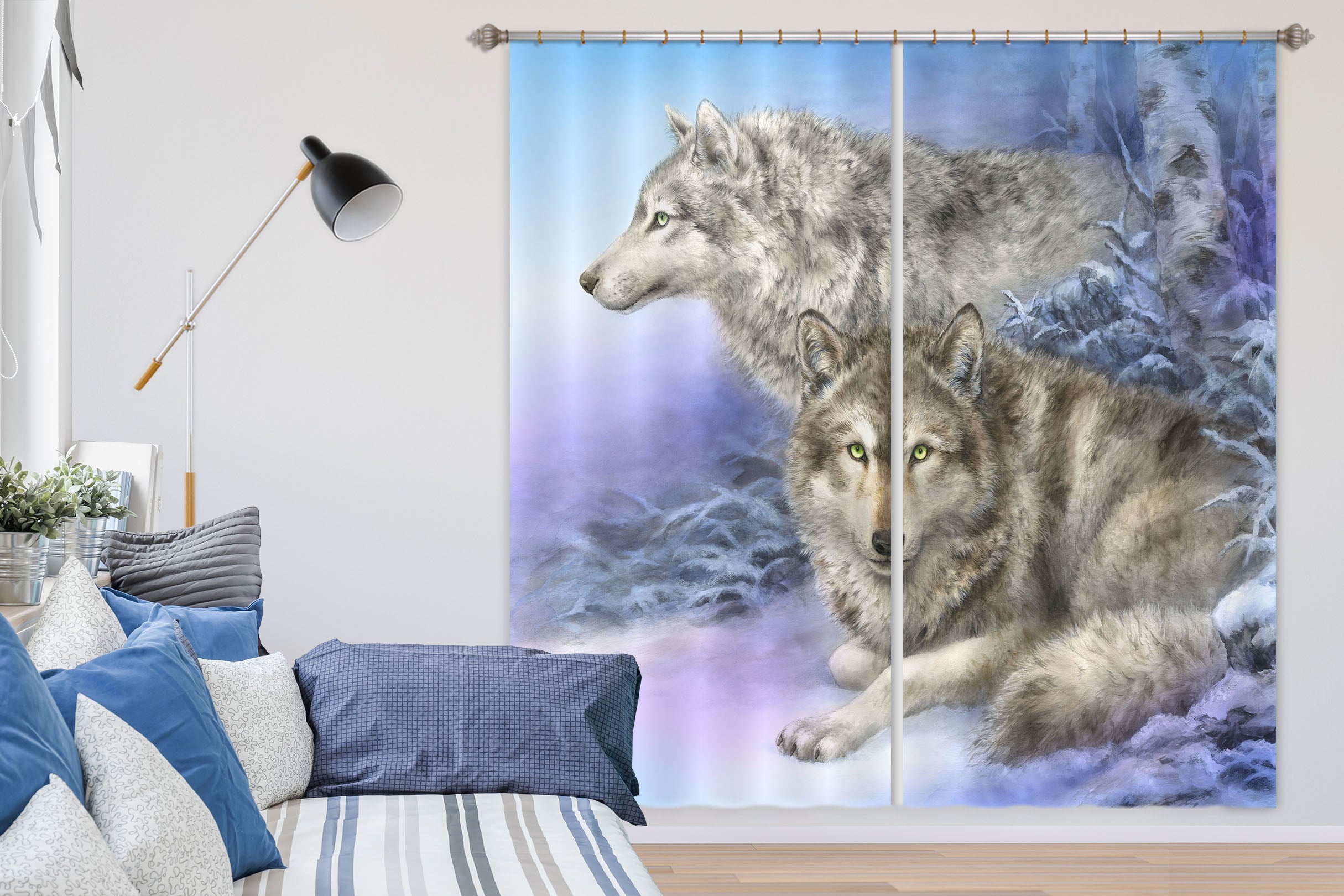 3D Snow Wolf 9057 Kayomi Harai Curtain Curtains Drapes