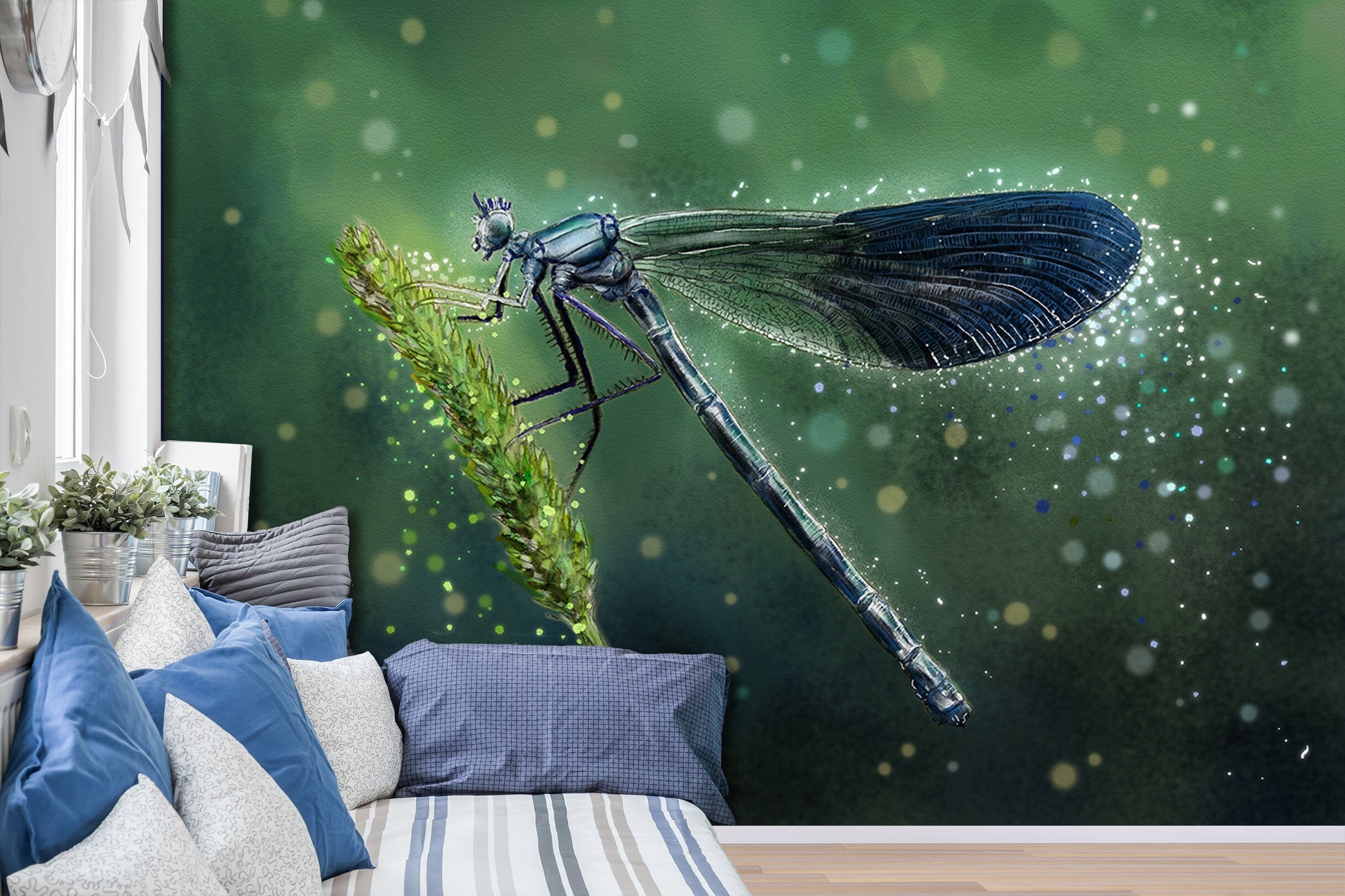 3D Blue Dragonfly 332 Wall Murals Wallpaper AJ Wallpaper 2