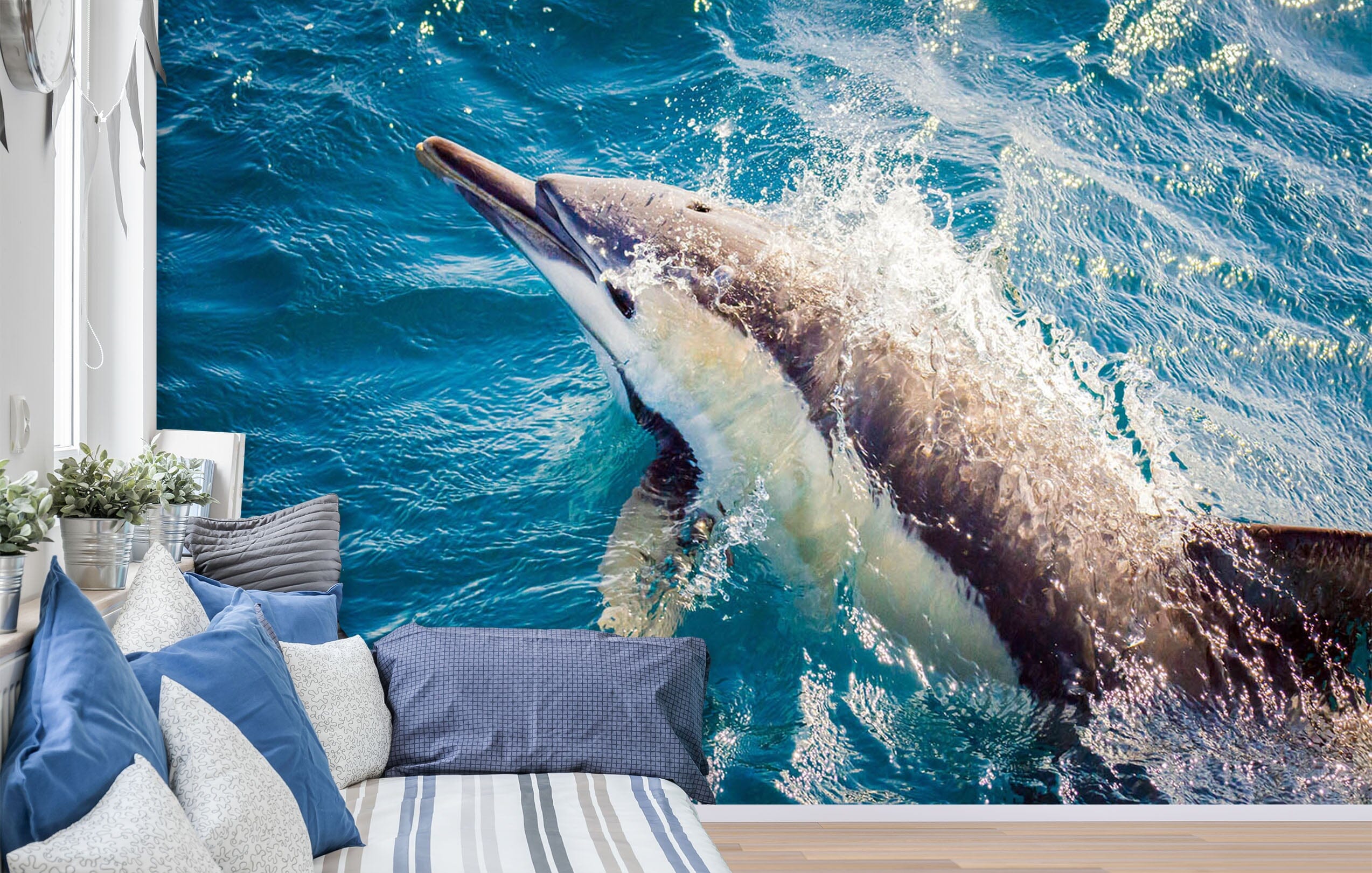3D Dolphin Waves 226 Wall Murals Wallpaper AJ Wallpaper 2