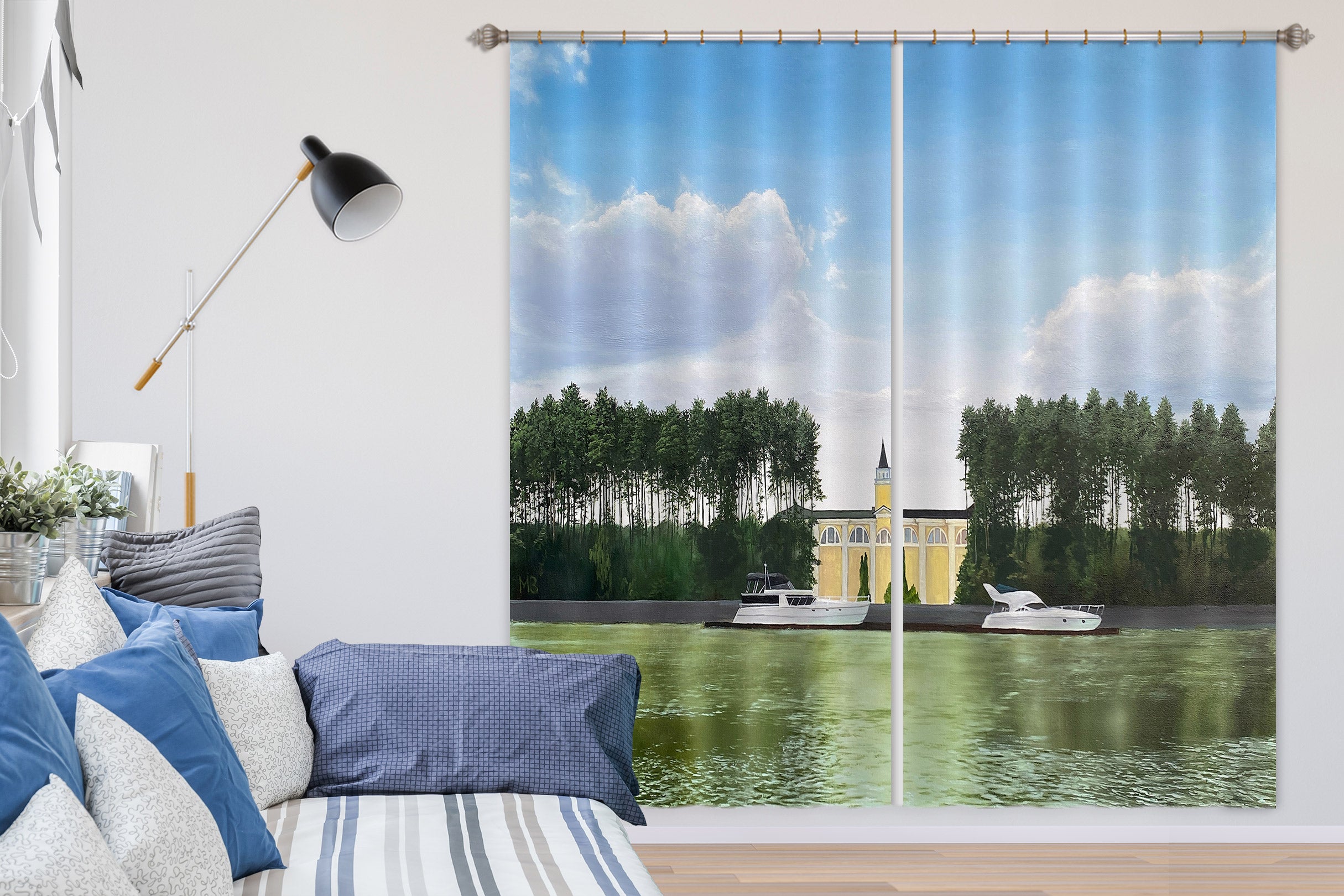 3D Lake Woods Building 9764 Marina Zotova Curtain Curtains Drapes