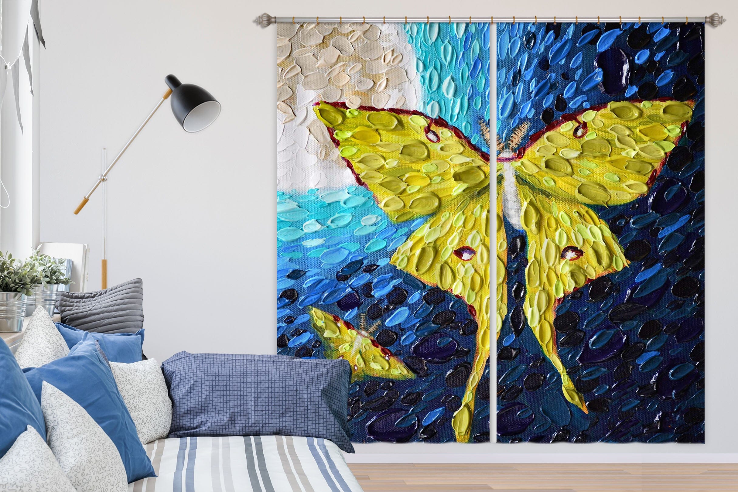 3D Yellow Butterfly 051 Dena Tollefson Curtain Curtains Drapes Curtains AJ Creativity Home