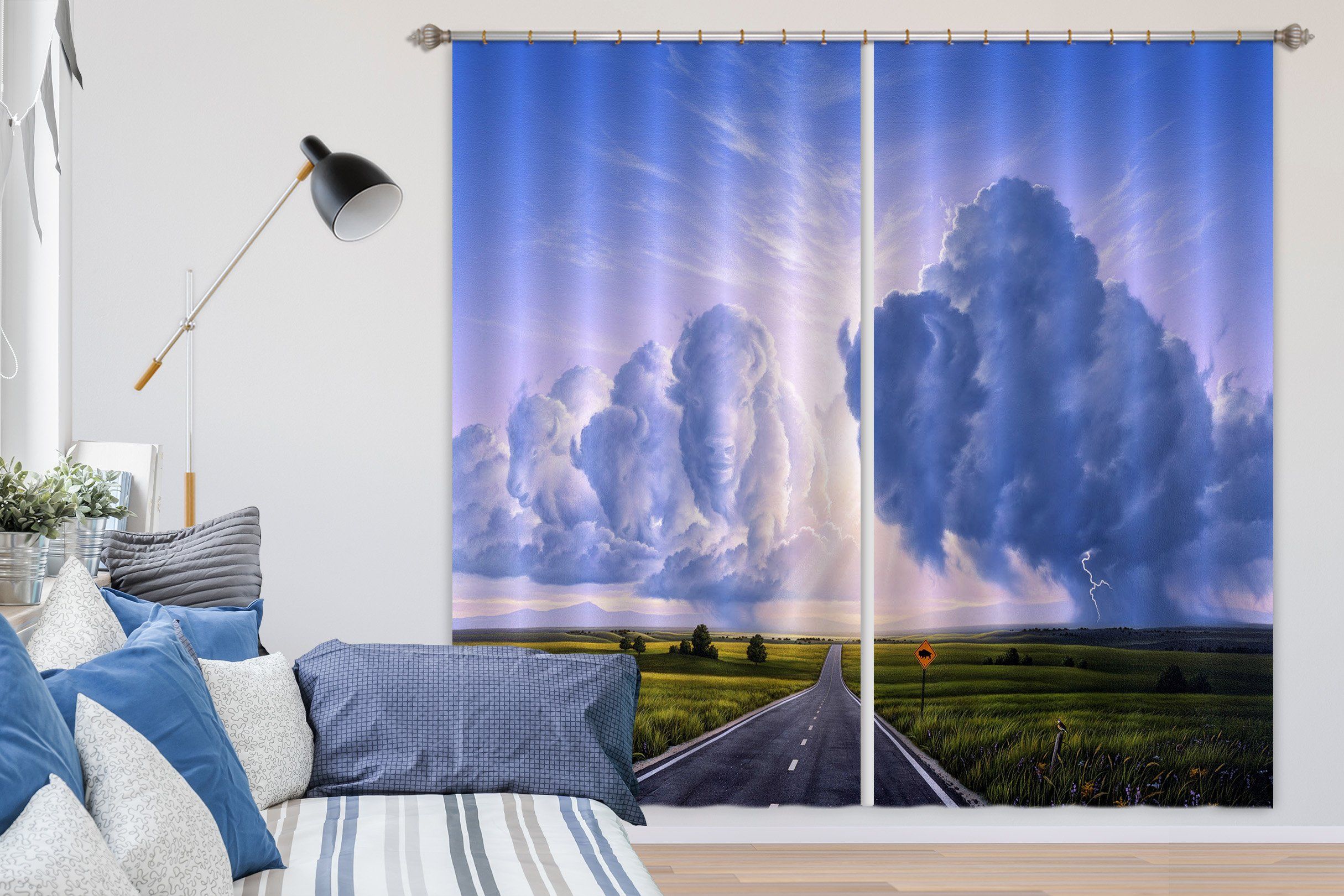 3D Blue Clouds 057 Jerry LoFaro Curtain Curtains Drapes Curtains AJ Creativity Home