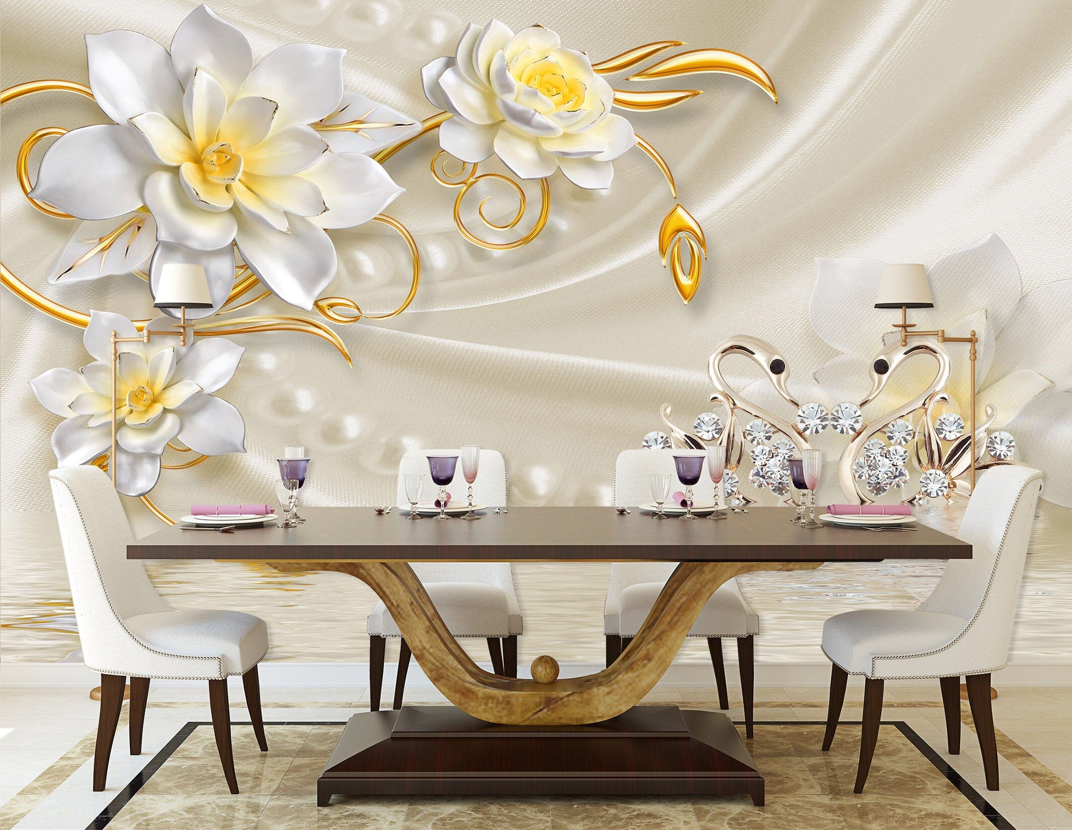 3D White Flowers 1463 Wall Murals Wallpaper AJ Wallpaper 2