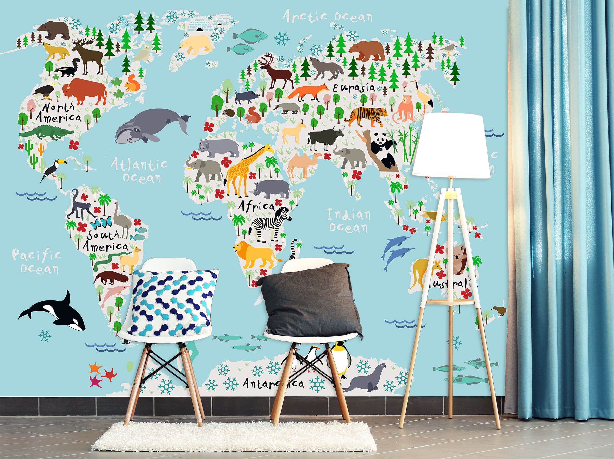 3D Animal Growth 2044 World Map Wall Murals Wallpaper AJ Wallpaper 2