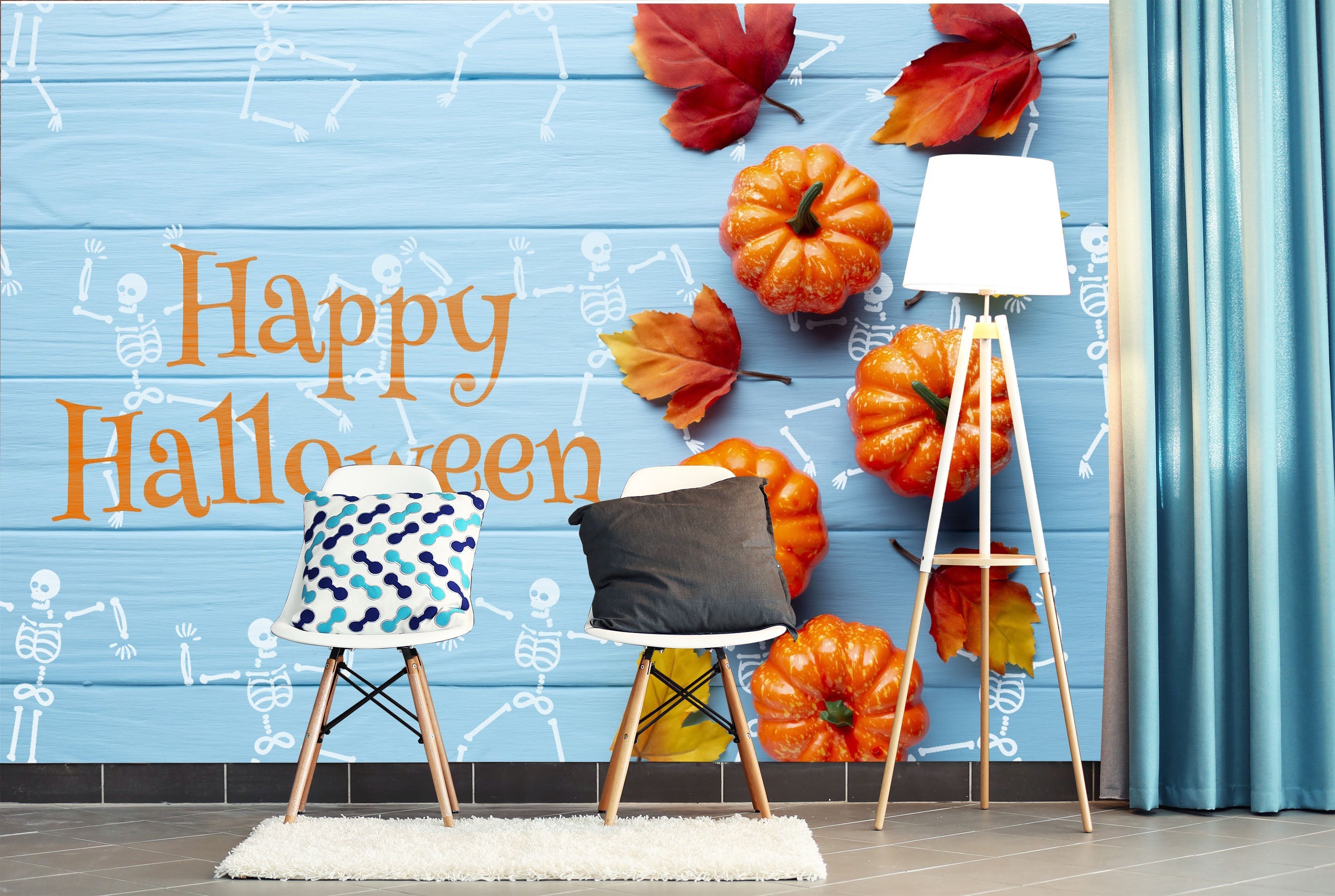 3D Cute Pumpkin Leaf 1013 Halloween Wall Murals Wallpaper AJ Wallpaper 2