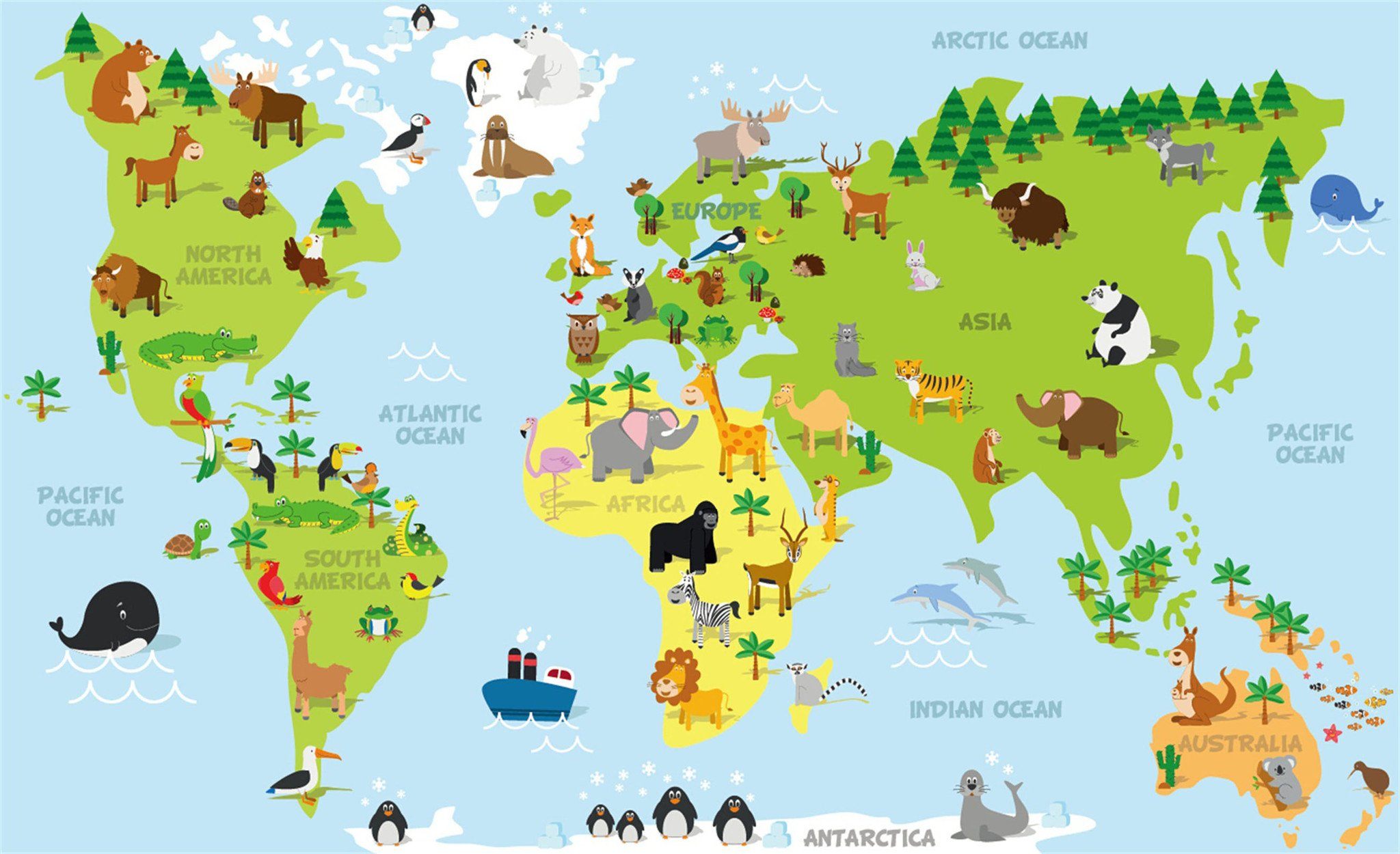 Lovely Animals World Map Wallpaper AJ Wallpaper
