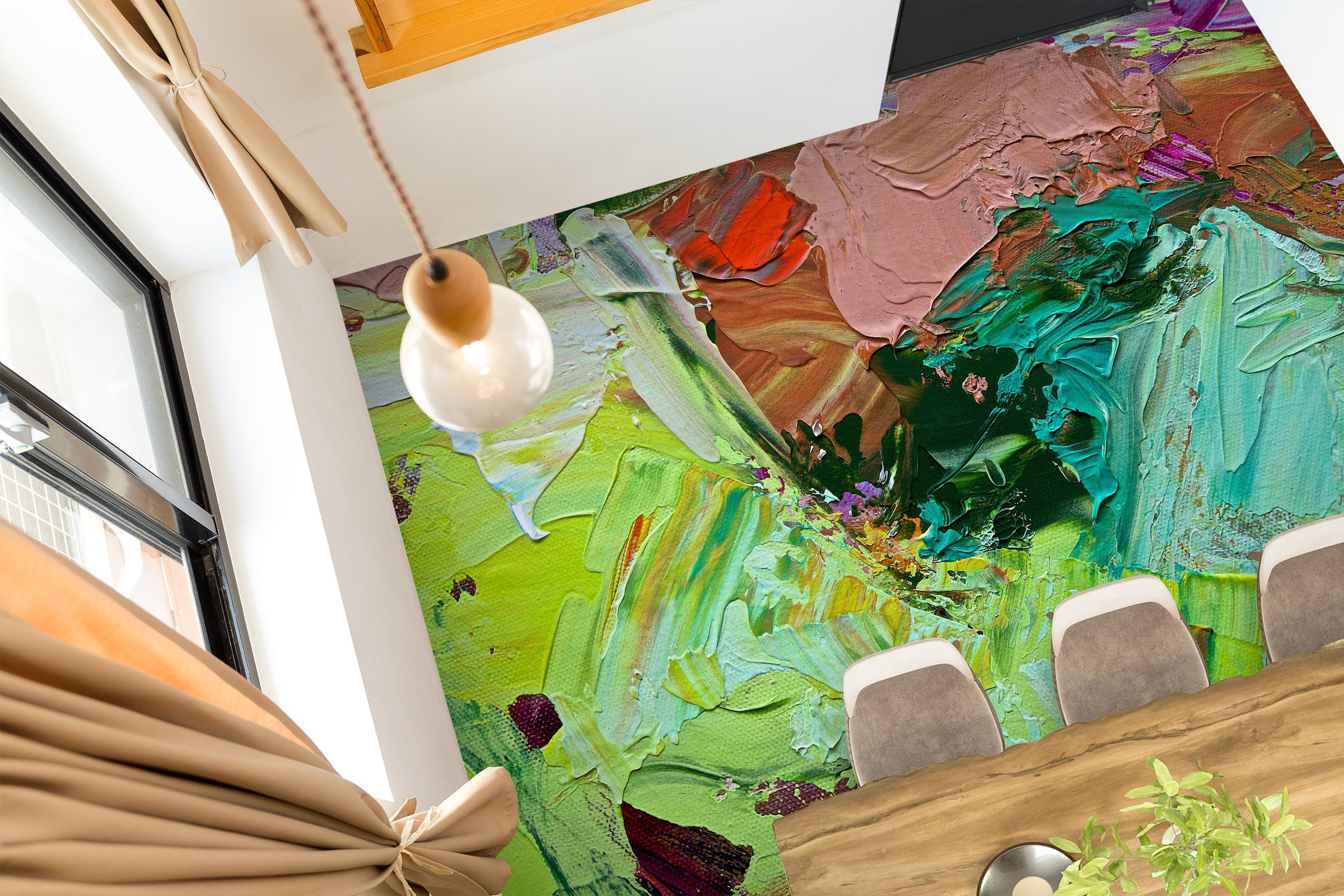 3D Green Paint Brush Pattern 9635 Allan P. Friedlander Floor Mural