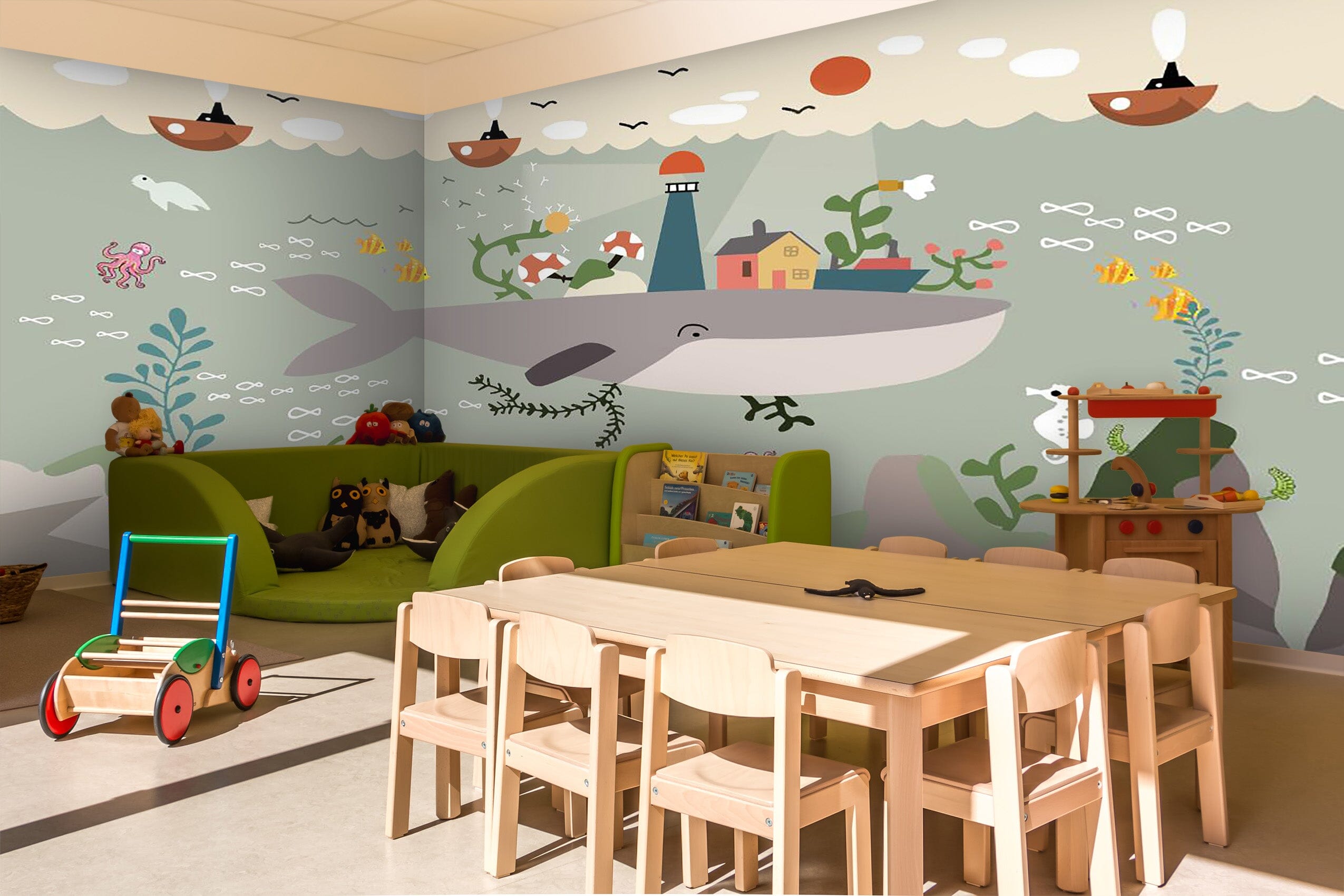 3D Cartoon Whale 038 Wall Murals Wallpaper AJ Wallpaper 2