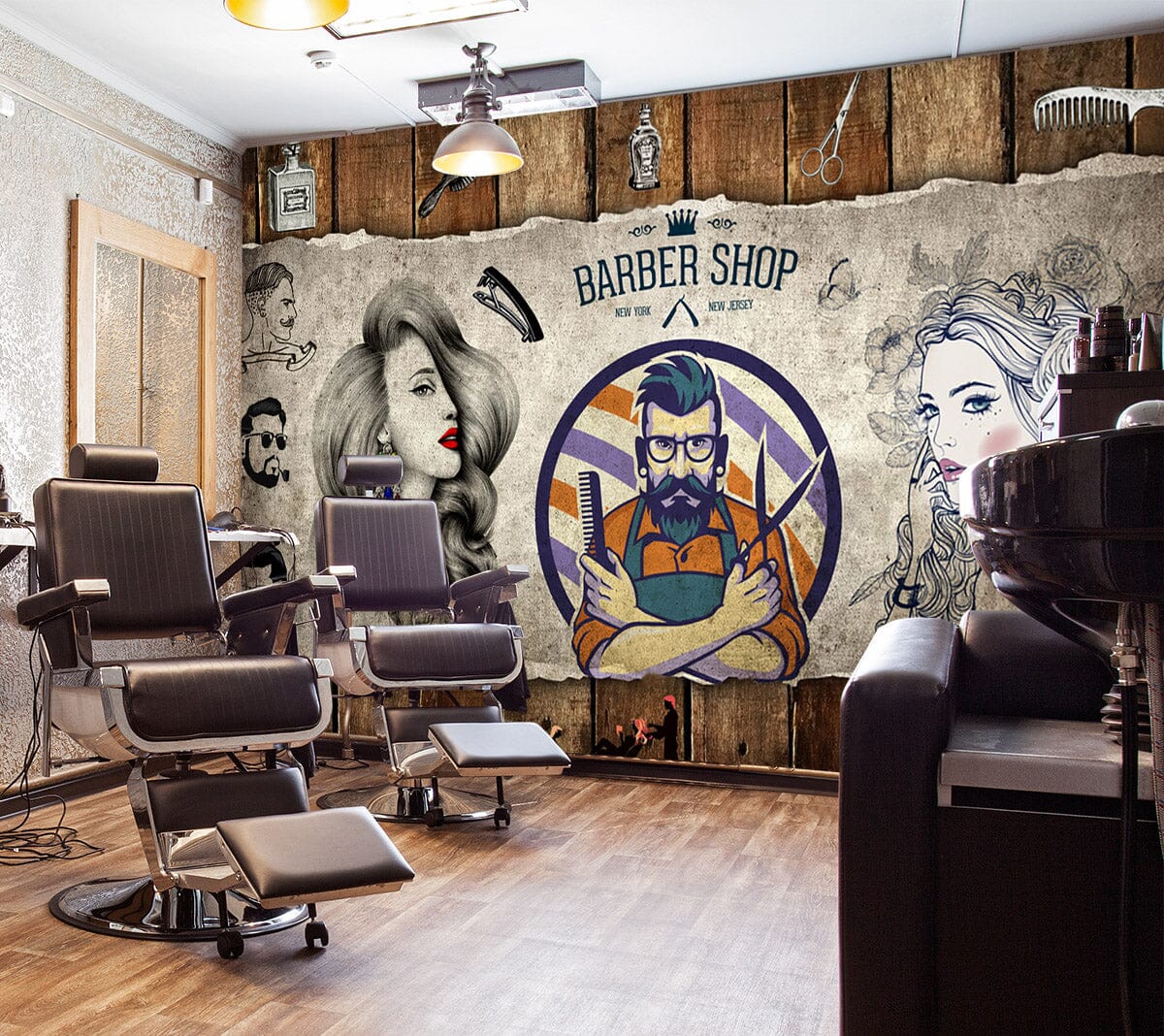 3D Man Cut Hair 1485 Barber Shop Wall Murals Wallpaper AJ Wallpaper 2