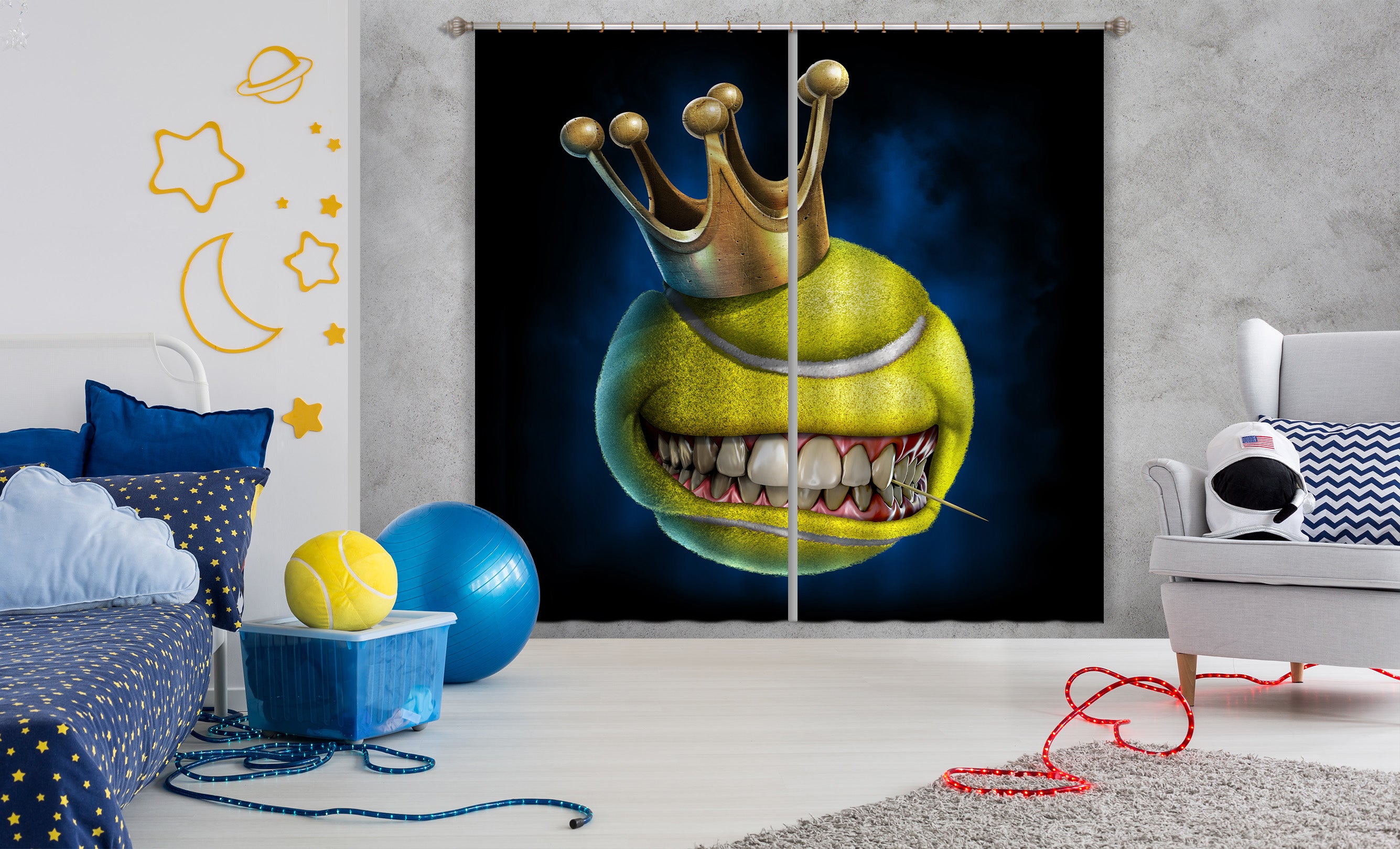 3D Crown Teeth Tennis 5049 Tom Wood Curtain Curtains Drapes
