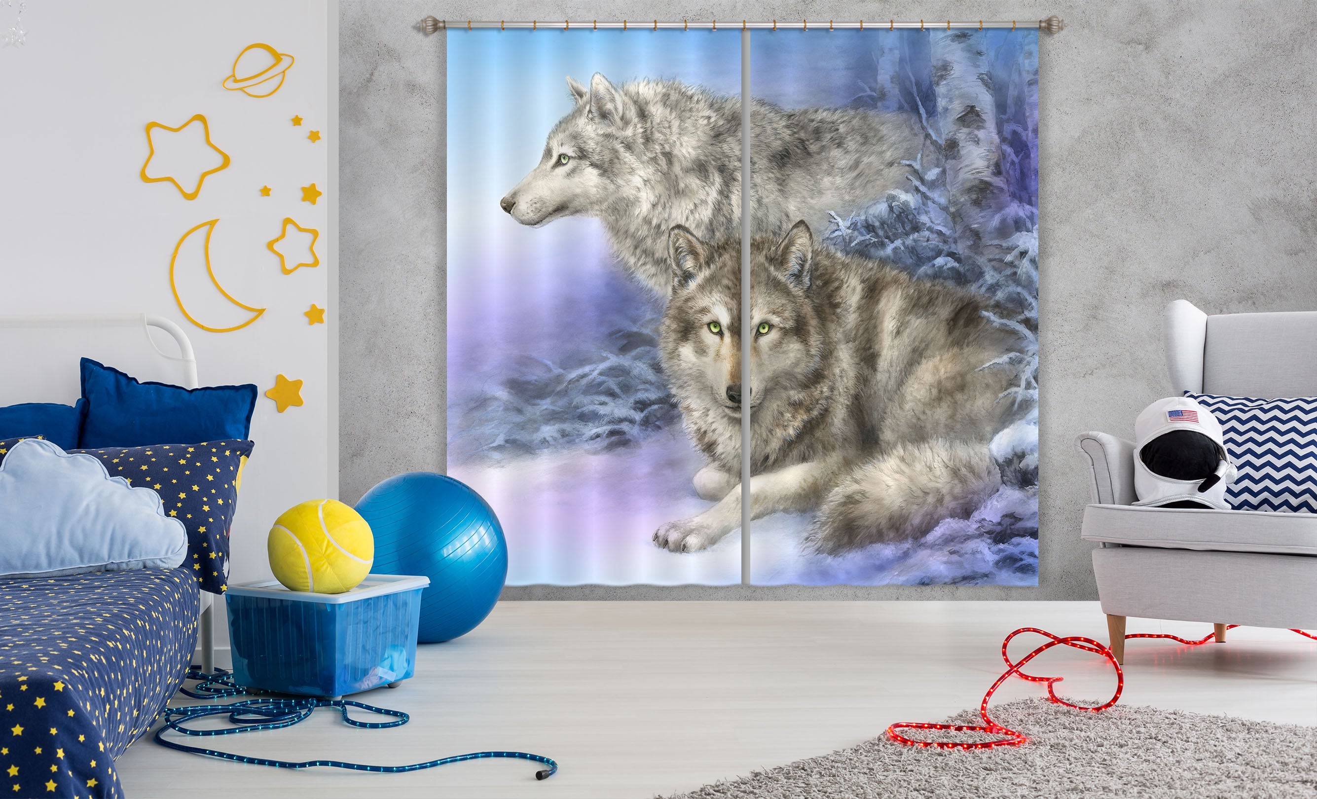 3D Snow Wolf 9057 Kayomi Harai Curtain Curtains Drapes