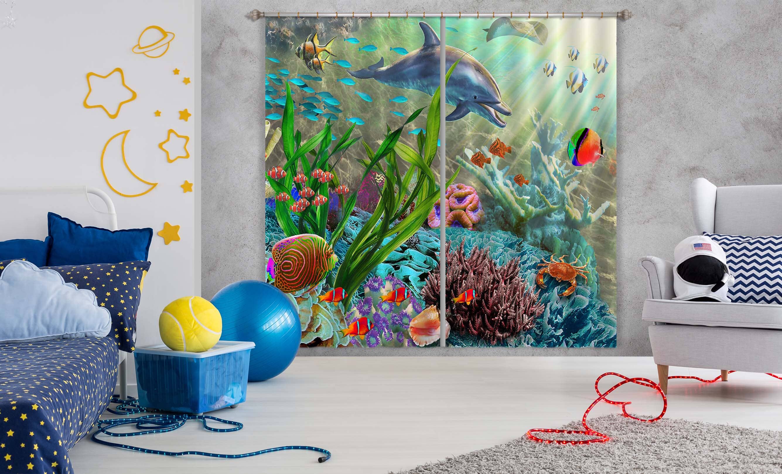 3D Cute Dolphin 053 Adrian Chesterman Curtain Curtains Drapes Curtains AJ Creativity Home