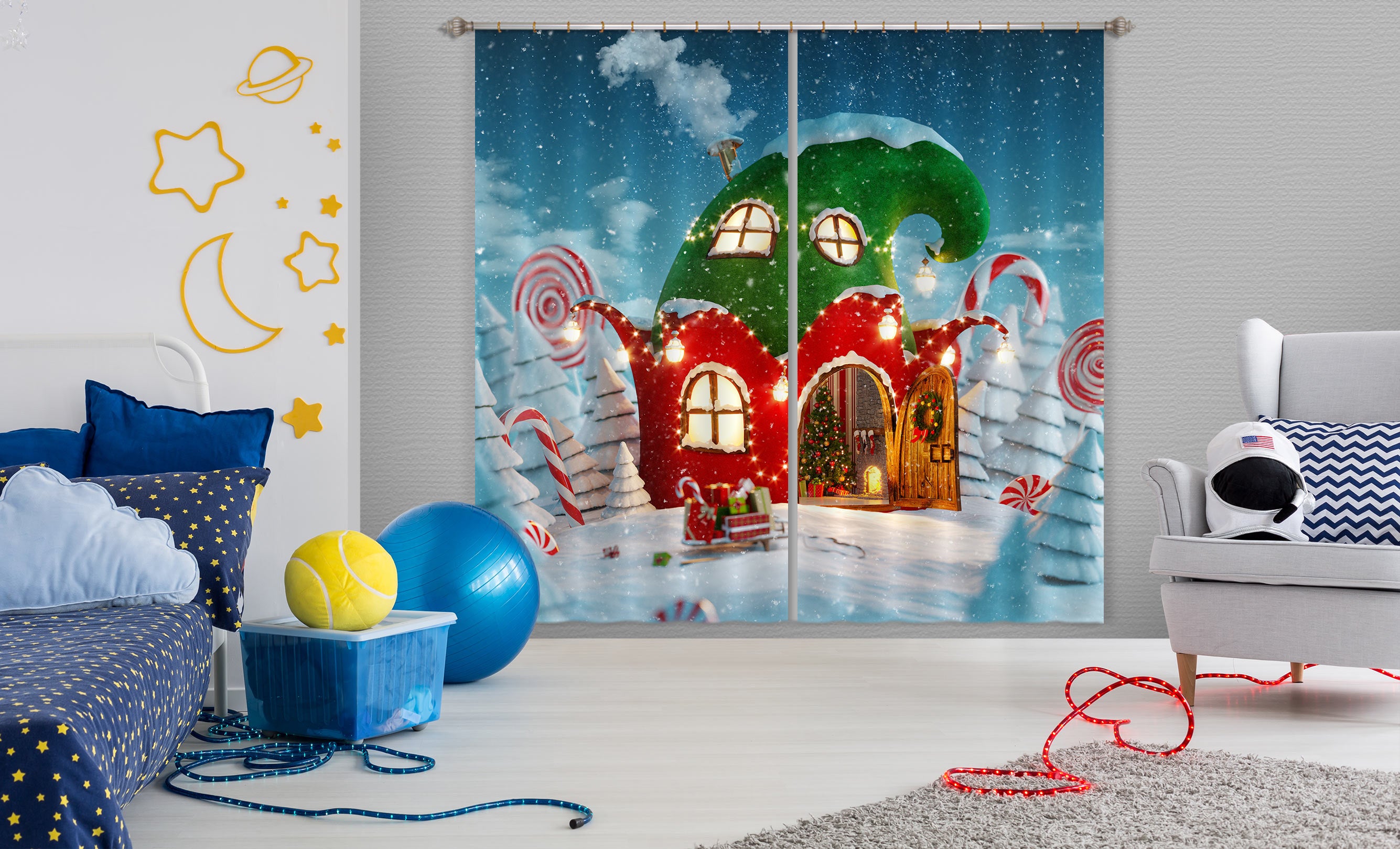 3D Red Green Cabin 52050 Christmas Curtains Drapes Xmas