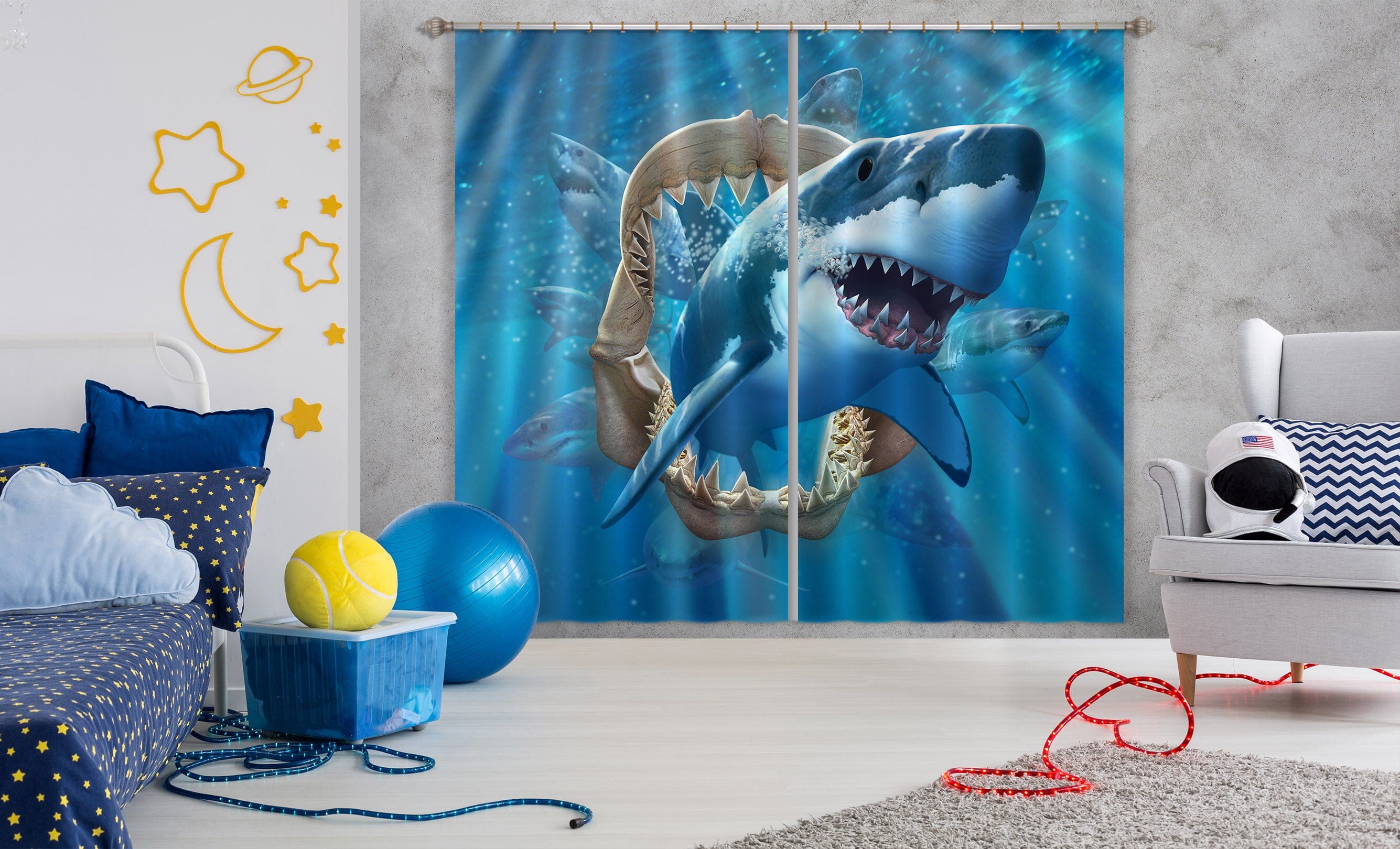 3D Great White Shark 065 Jerry LoFaro Curtain Curtains Drapes Curtains AJ Creativity Home