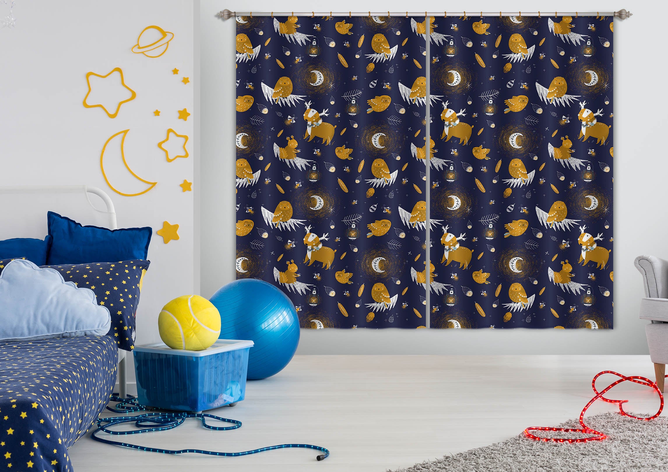 3D Reindeer Owl 146 Uta Naumann Curtain Curtains Drapes Curtains AJ Creativity Home
