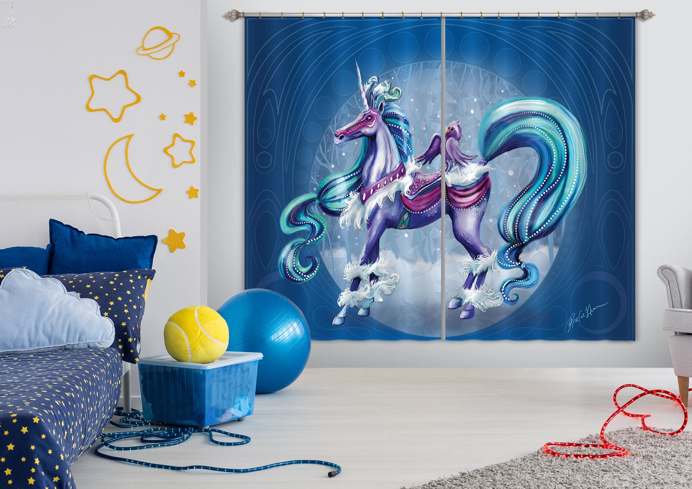 3D Aperture Unicorn 132 Rose Catherine Khan Curtain Curtains Drapes Curtains AJ Creativity Home