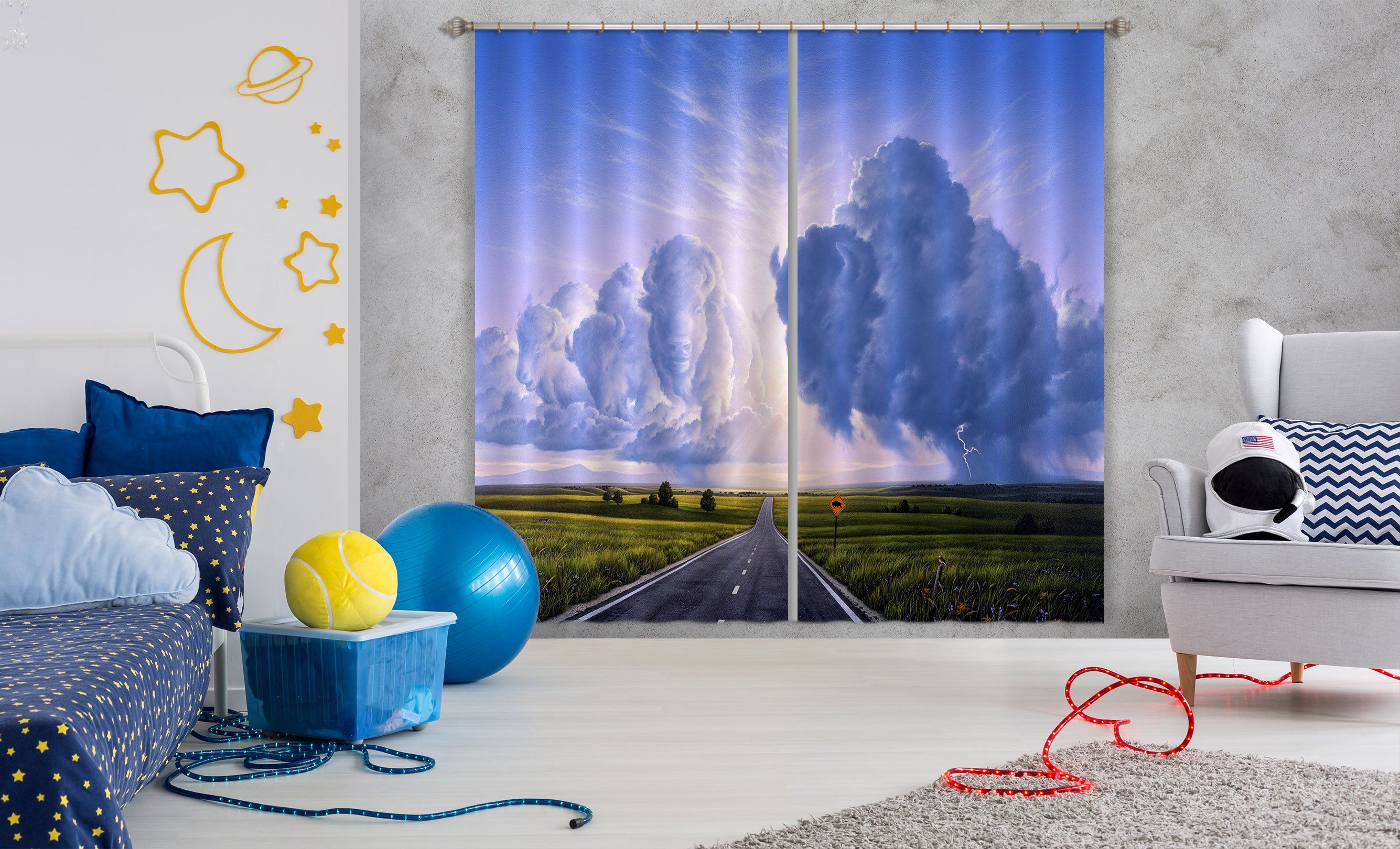 3D Blue Clouds 057 Jerry LoFaro Curtain Curtains Drapes Curtains AJ Creativity Home