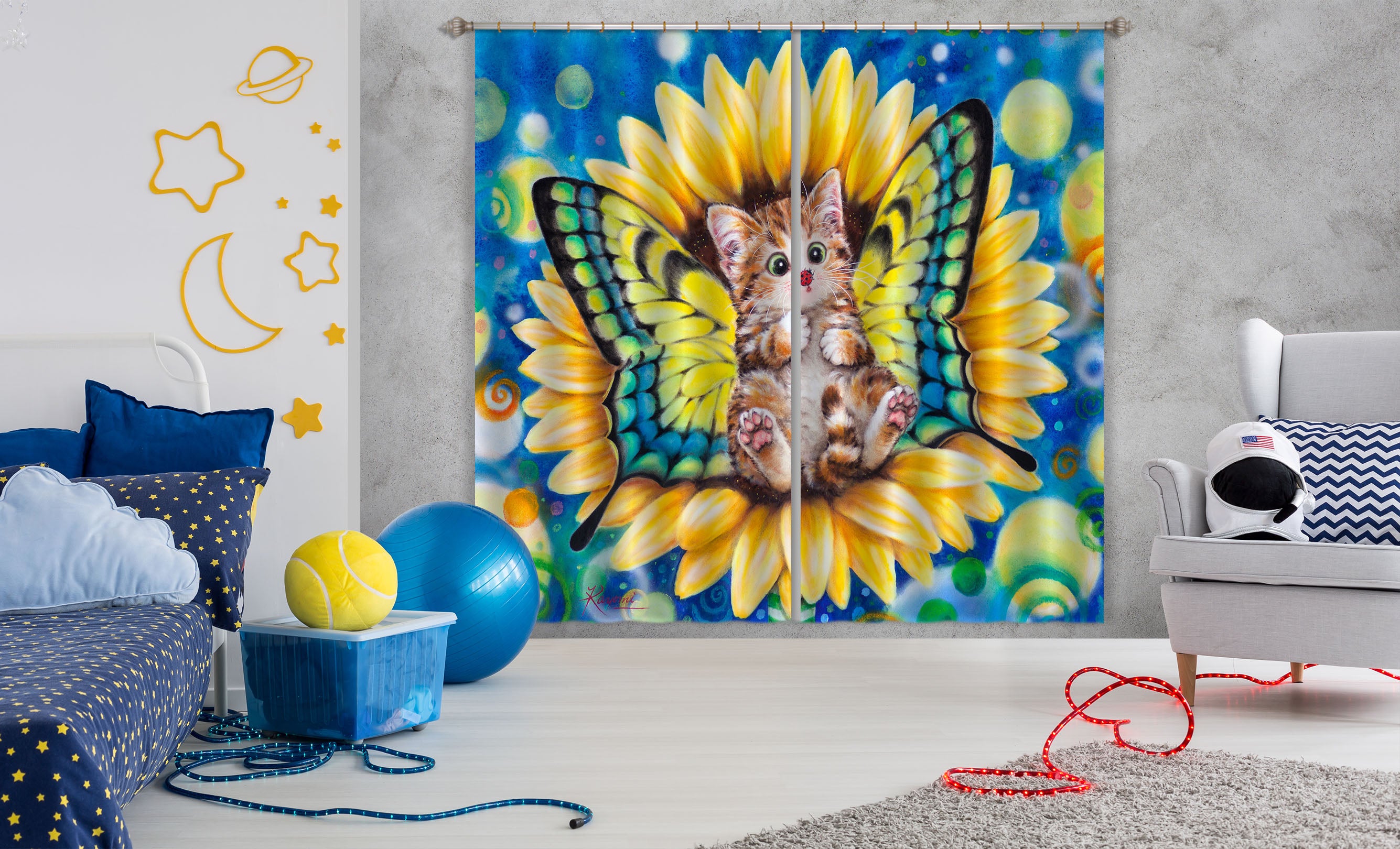 3D Butterfly Cat 9060 Kayomi Harai Curtain Curtains Drapes