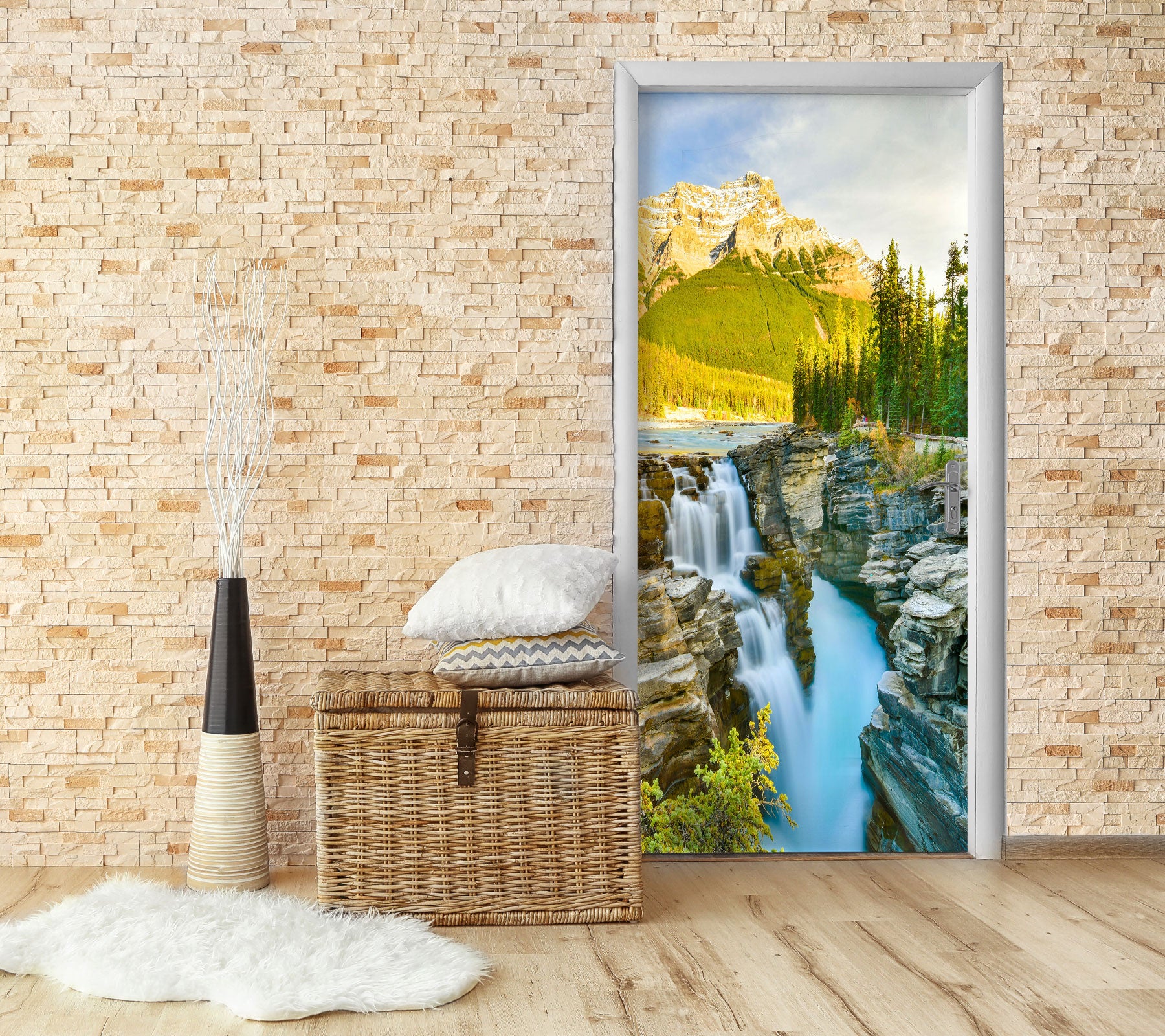 3D Mountain Waterfall 24137 Door Mural